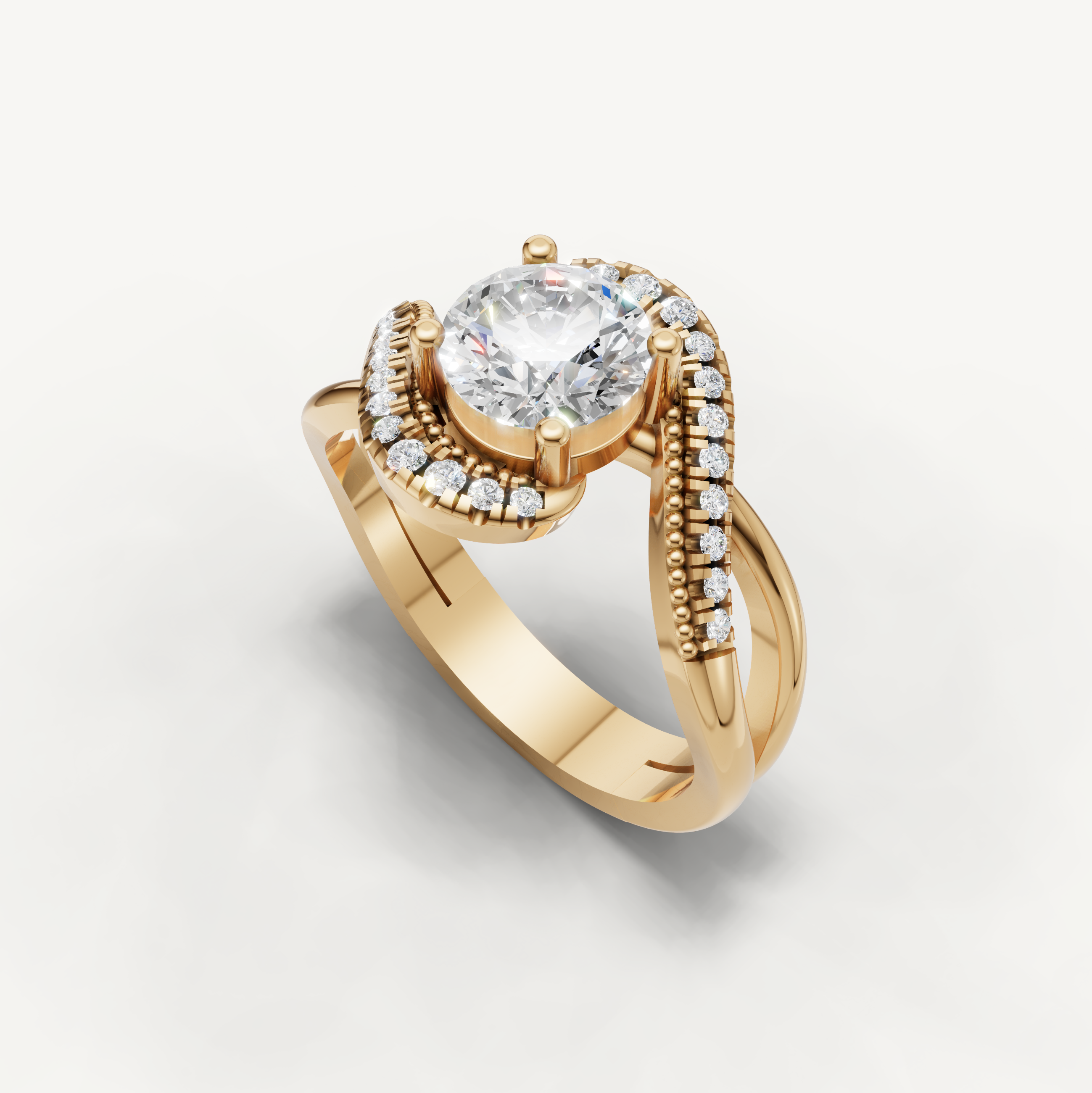 Round Lab Grown Diamond Swirl Engagement Ring in 14K Yellow Gold
