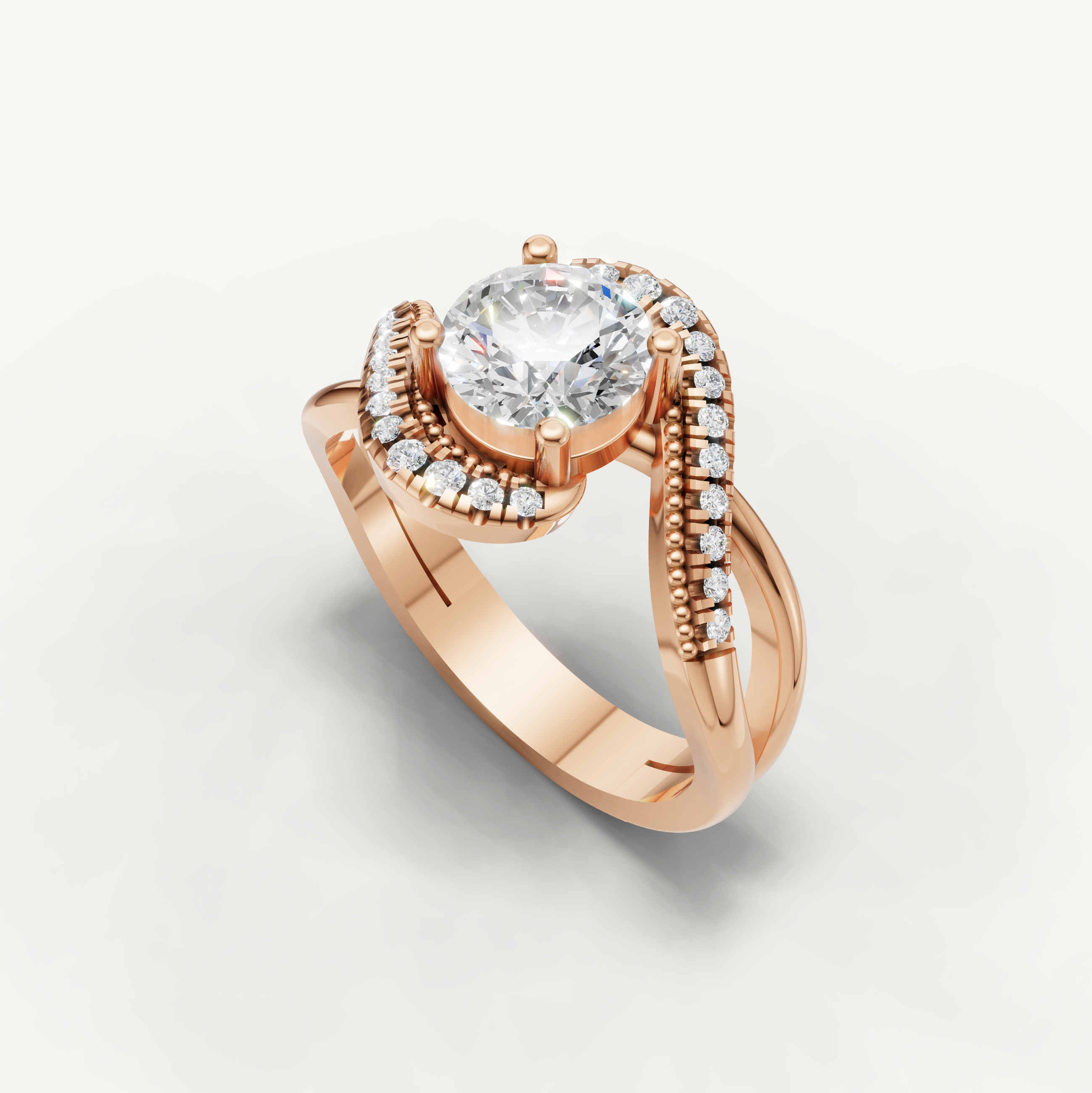 Round Lab Grown Diamond Swirl Engagement Ring in 14K Yellow Gold