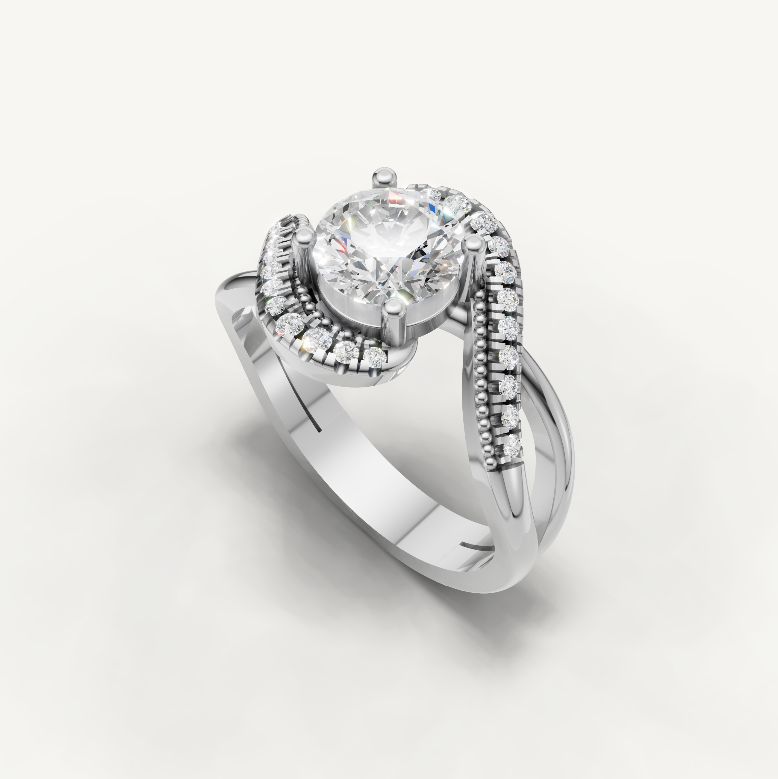 Round Lab Grown Diamond Swirl Engagement Ring in 14K Yellow Gold
