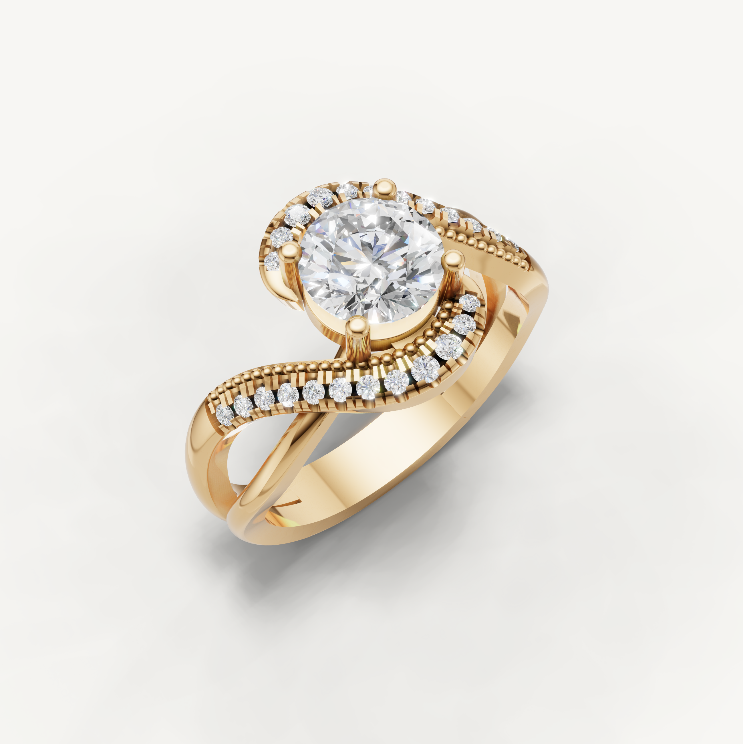 Round Lab Grown Diamond Swirl Engagement Ring in 14K Yellow Gold