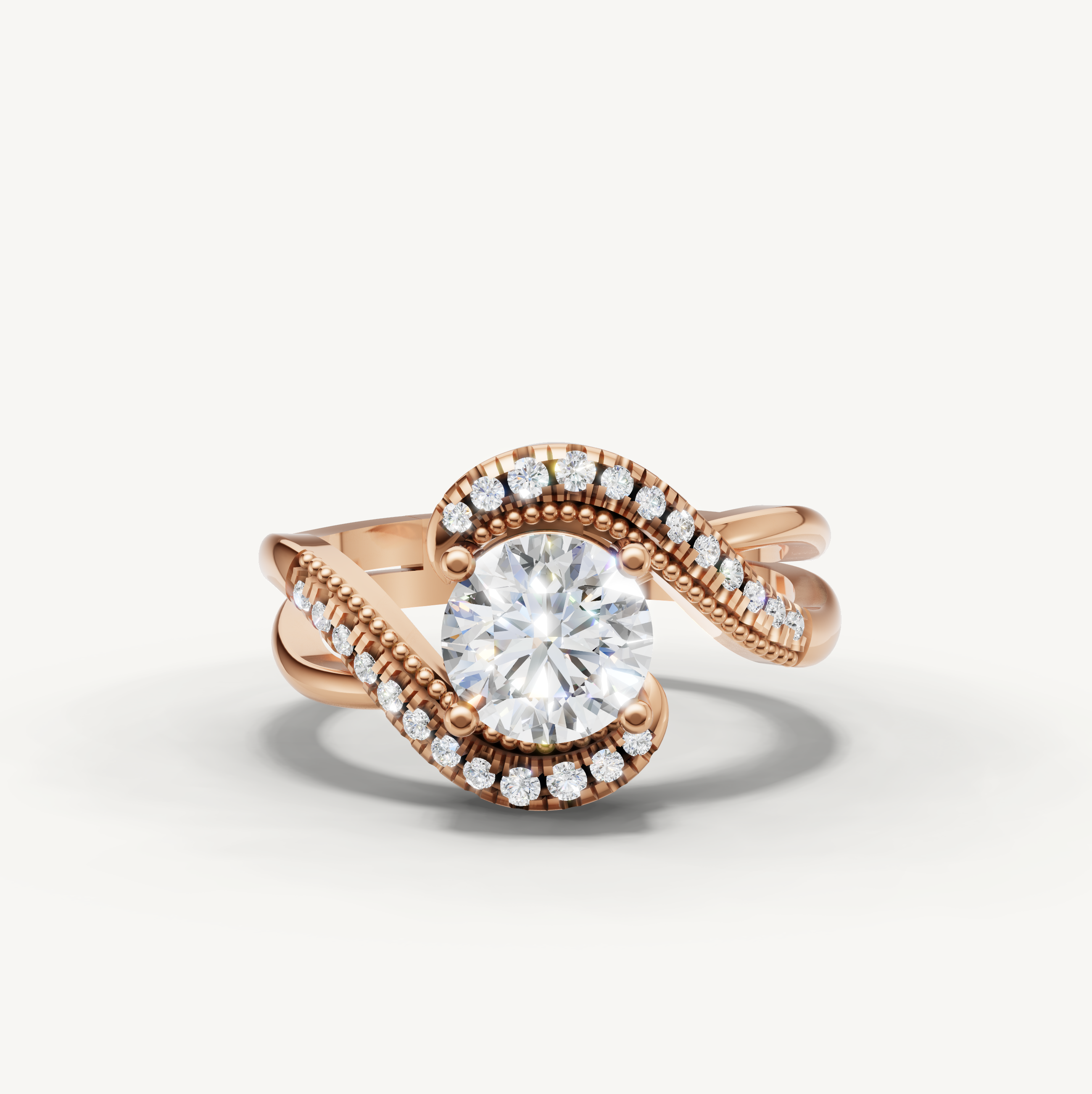Round Lab Grown Diamond Swirl Engagement Ring in 14K Yellow Gold