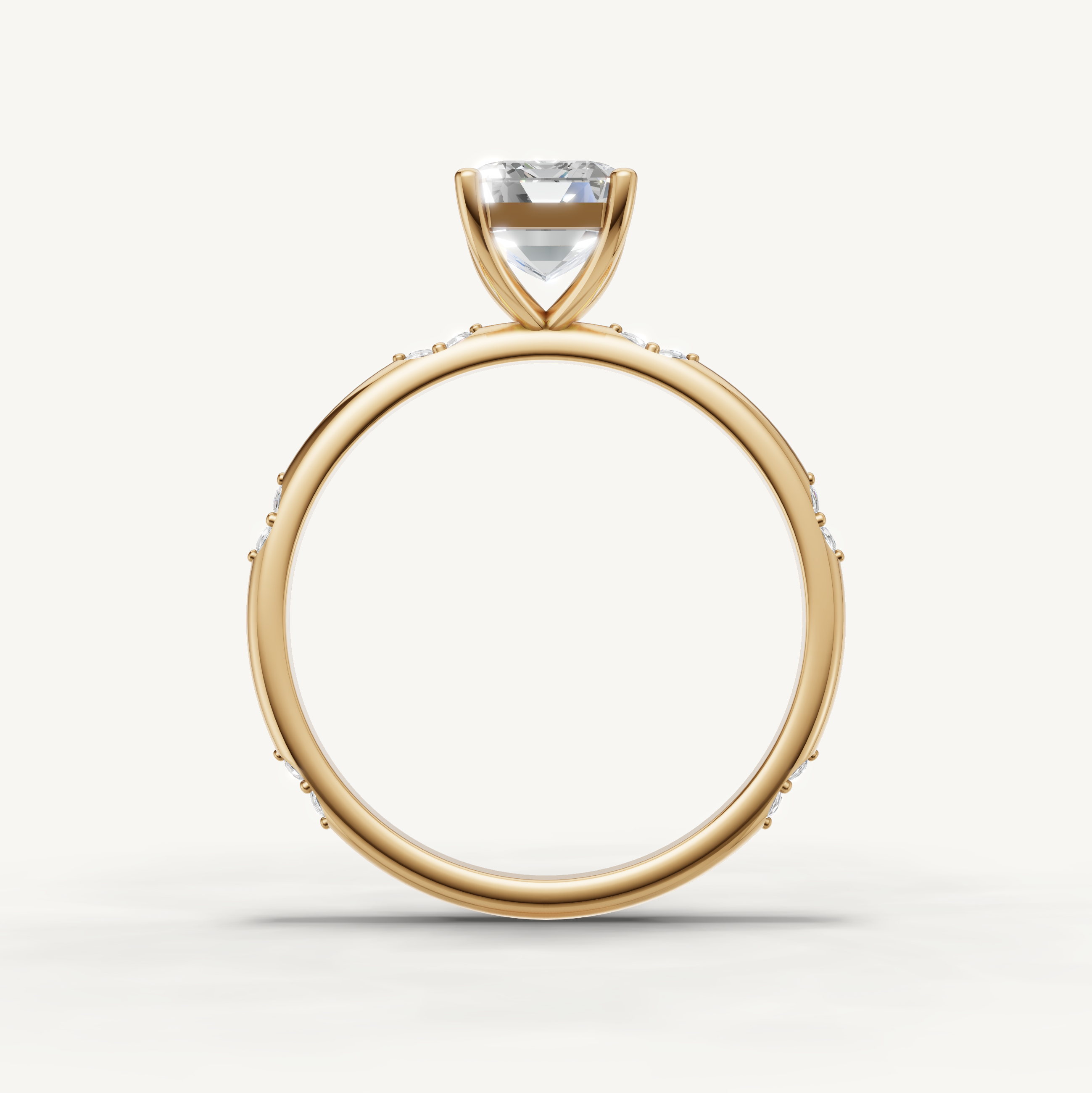 Emerald Cut Lab Grown Diamond Side Stone Engagement Ring in 14K Rose Gold