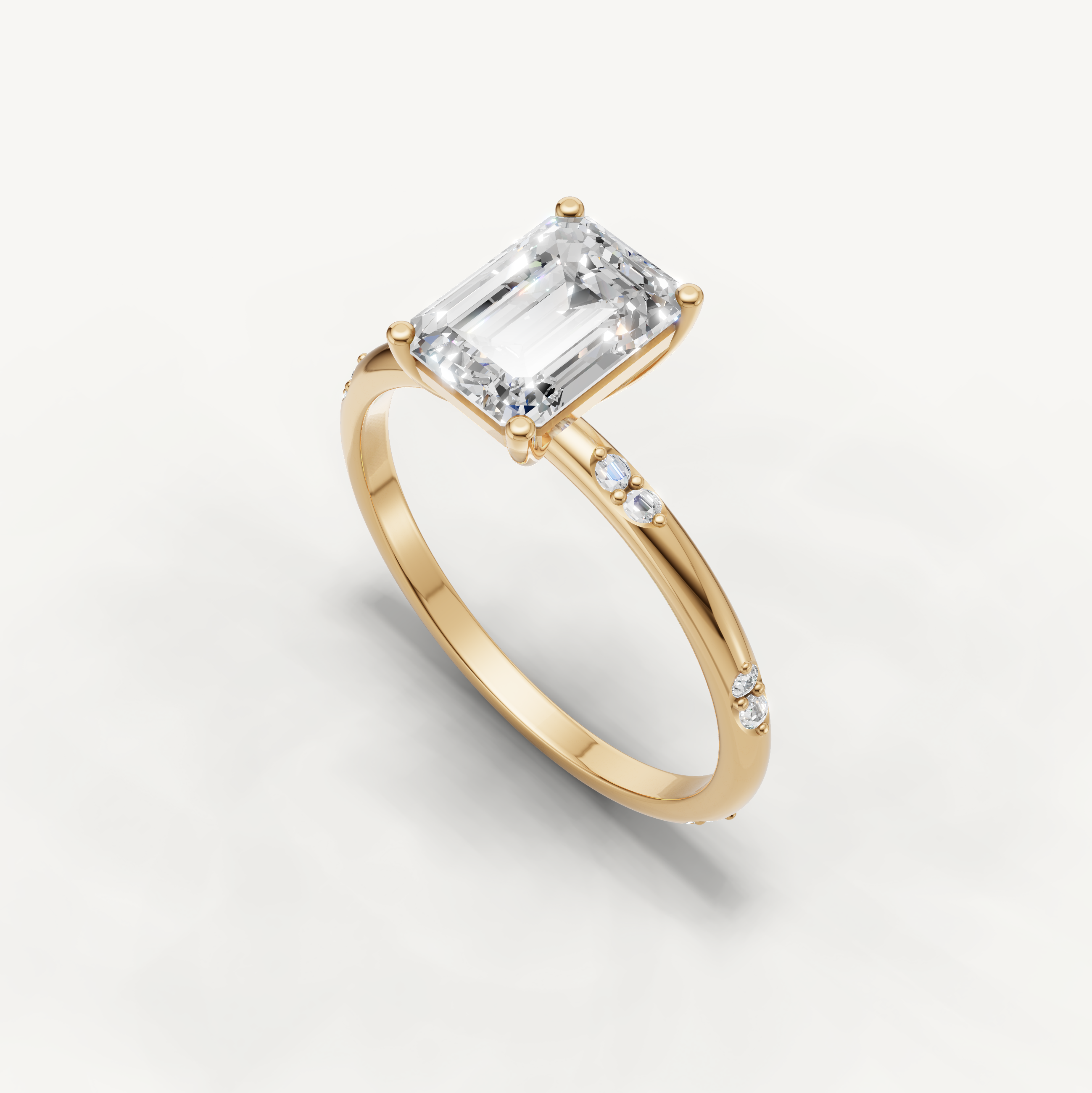 Emerald Cut Lab Grown Diamond Side Stone Engagement Ring in 14K Rose Gold