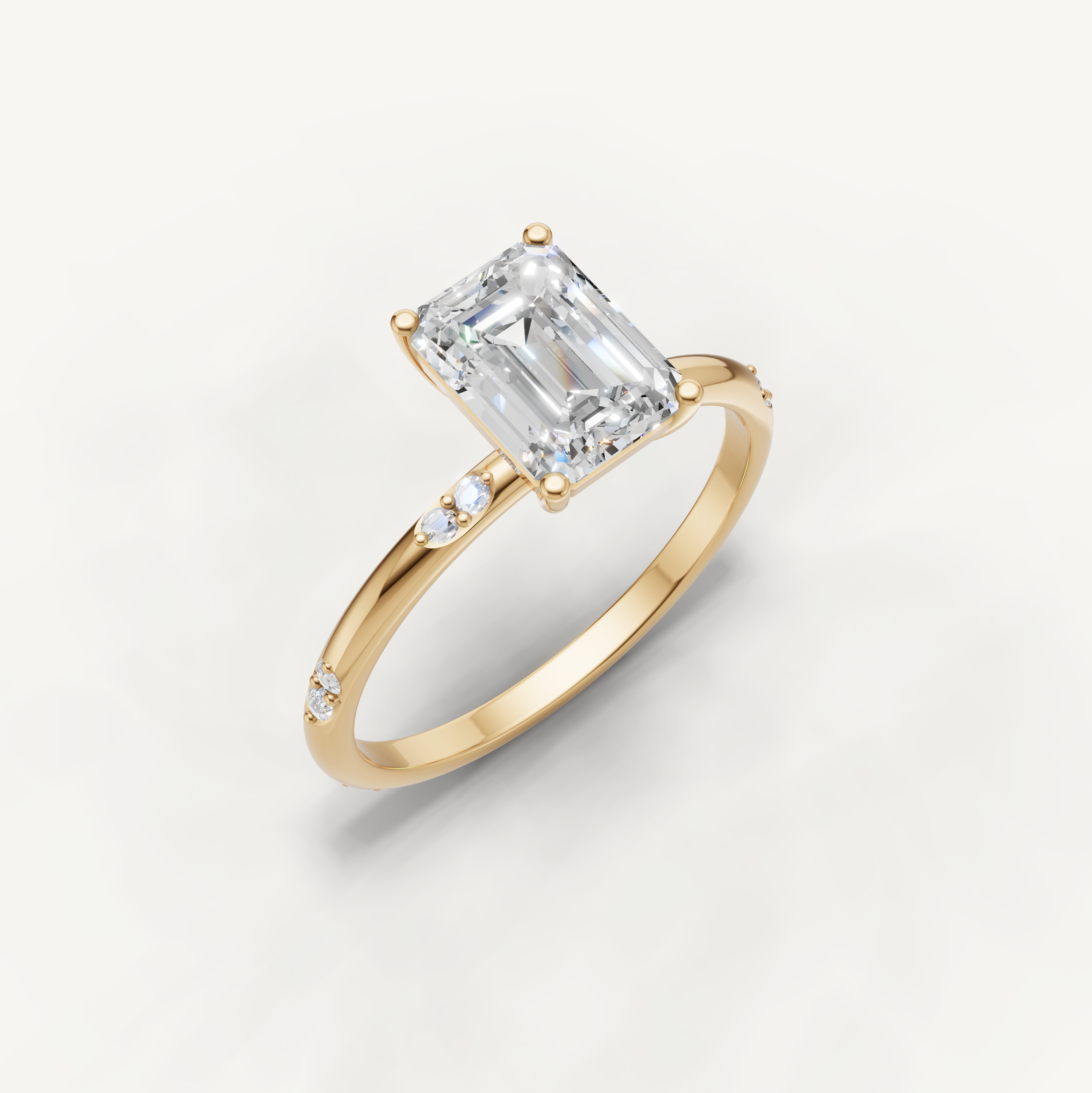 Emerald Cut Lab Grown Diamond Side Stone Engagement Ring in 14K Rose Gold