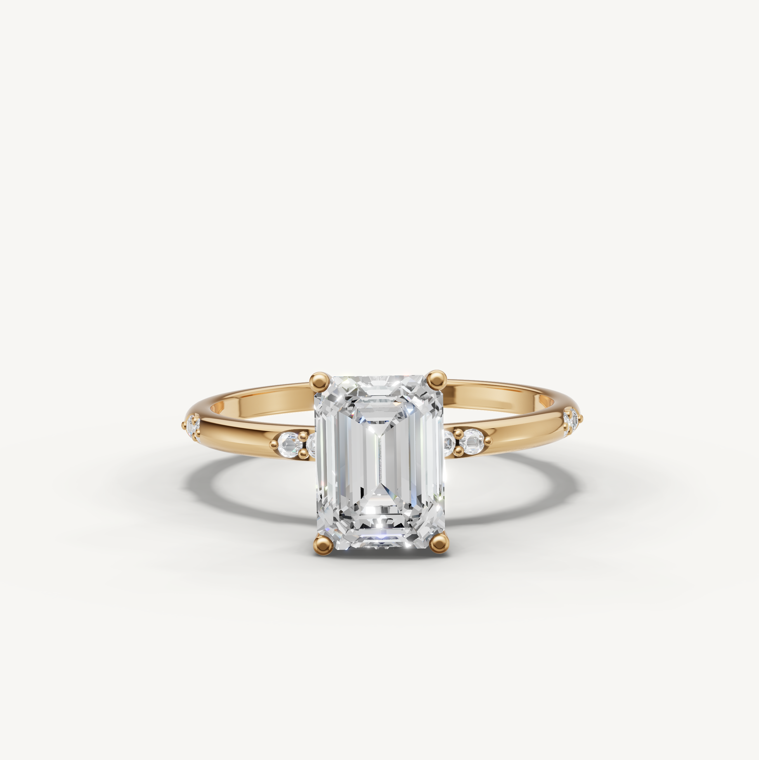 Emerald Cut Lab Grown Diamond Side Stone Engagement Ring in 14K Rose Gold