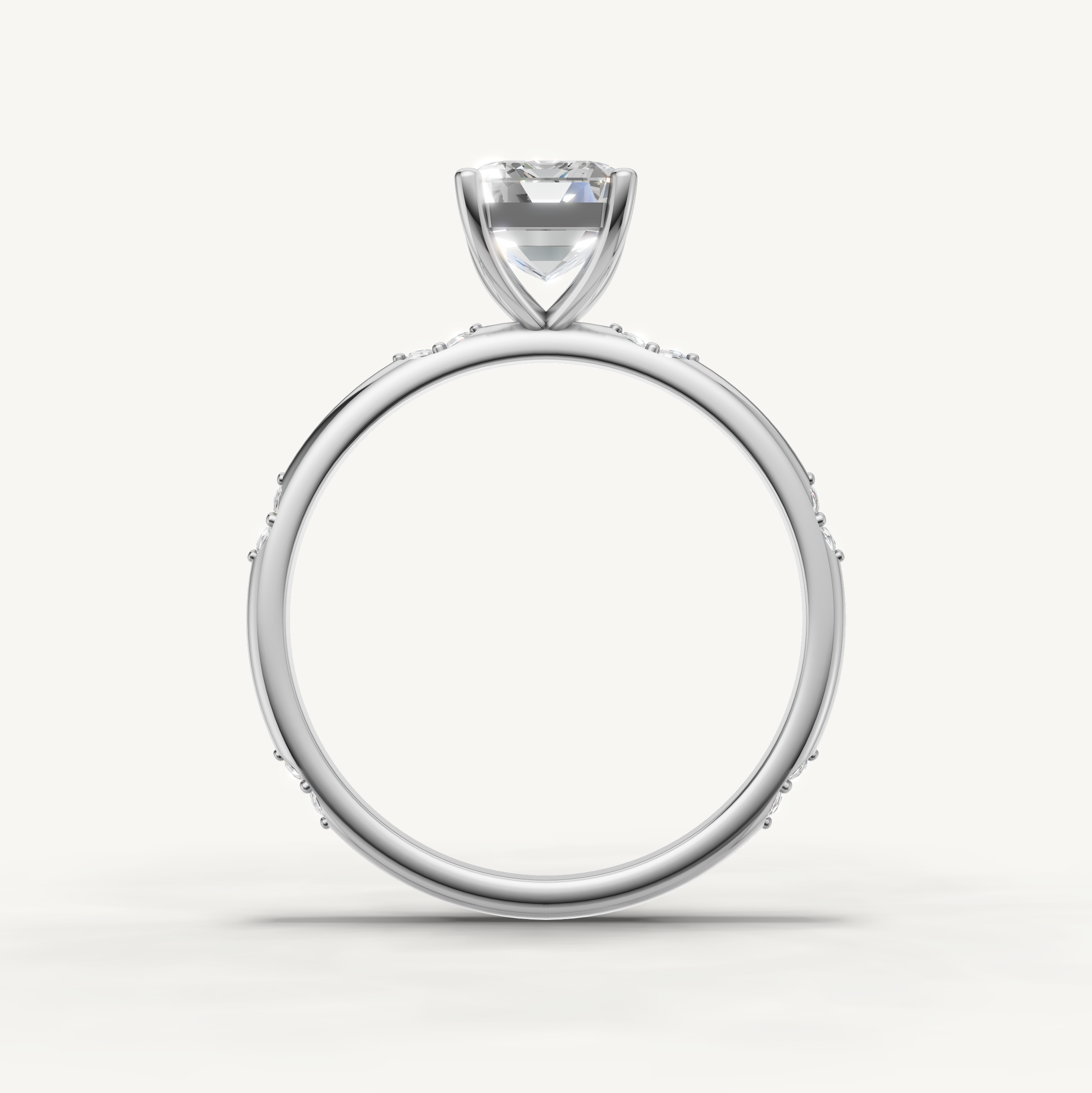 Emerald Cut Lab Grown Diamond Side Stone Engagement Ring in 14K Rose Gold