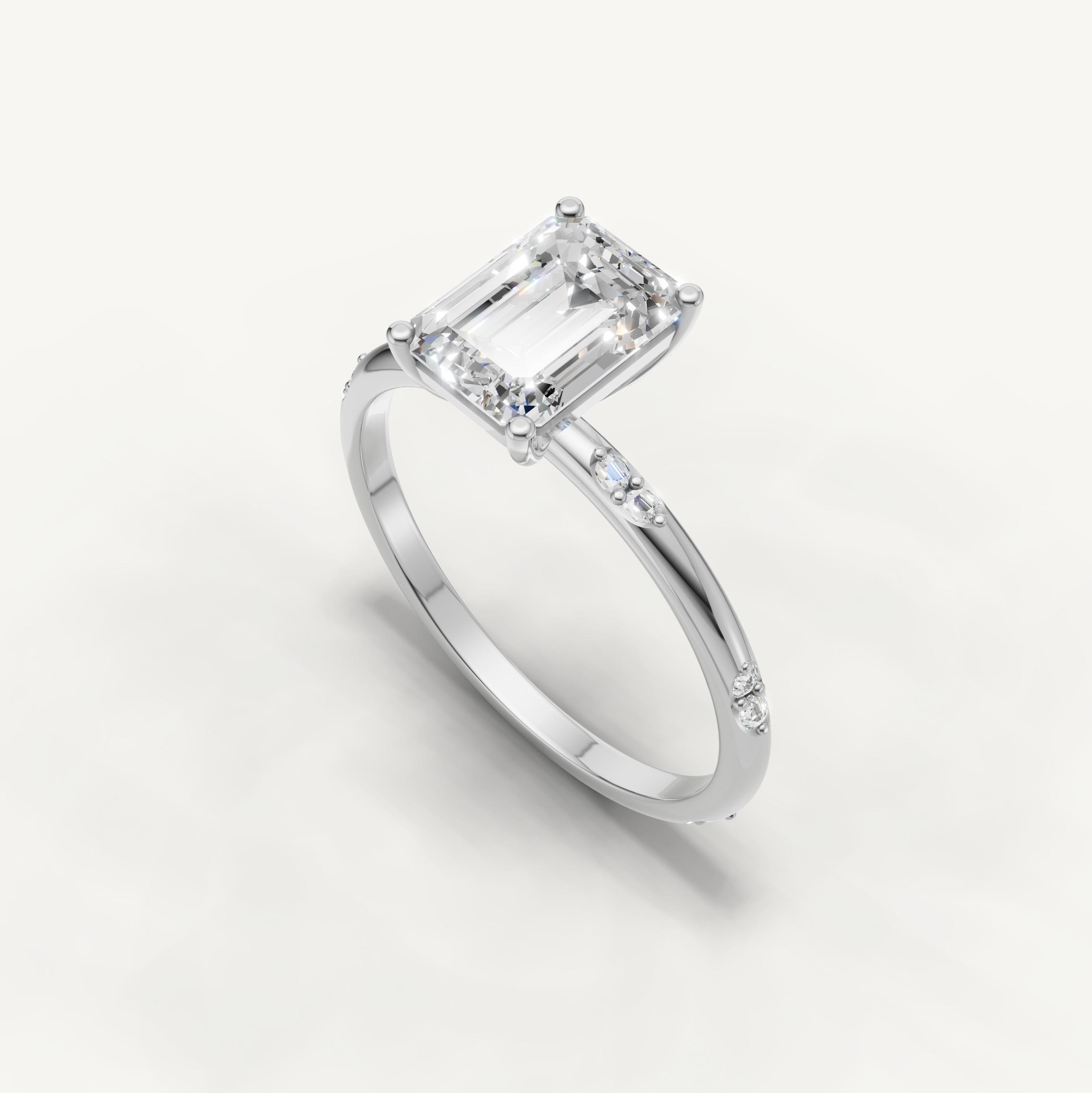 Emerald Cut Lab Grown Diamond Side Stone Engagement Ring in 14K Rose Gold