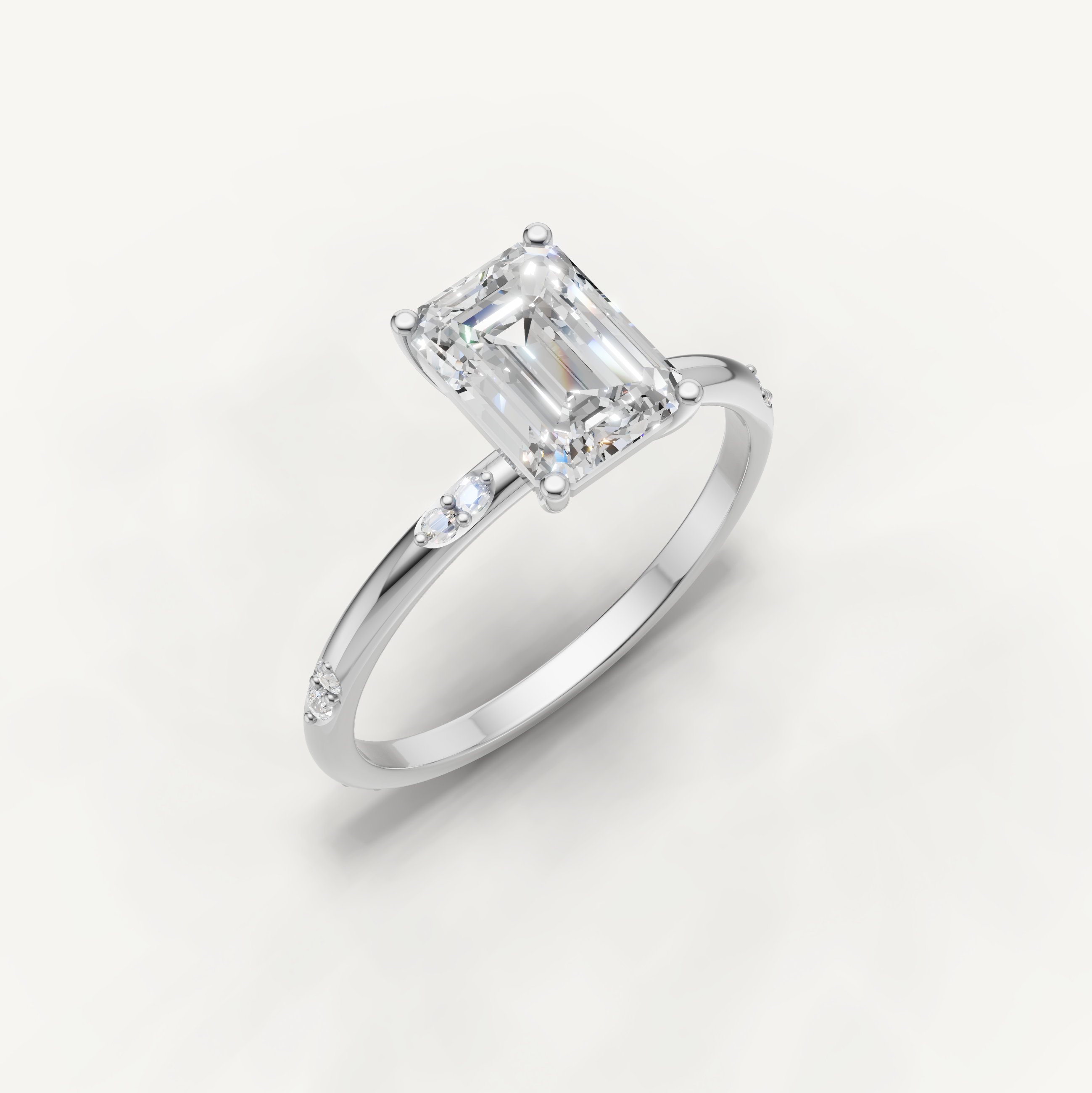 Emerald Cut Lab Grown Diamond Side Stone Engagement Ring in 14K Rose Gold