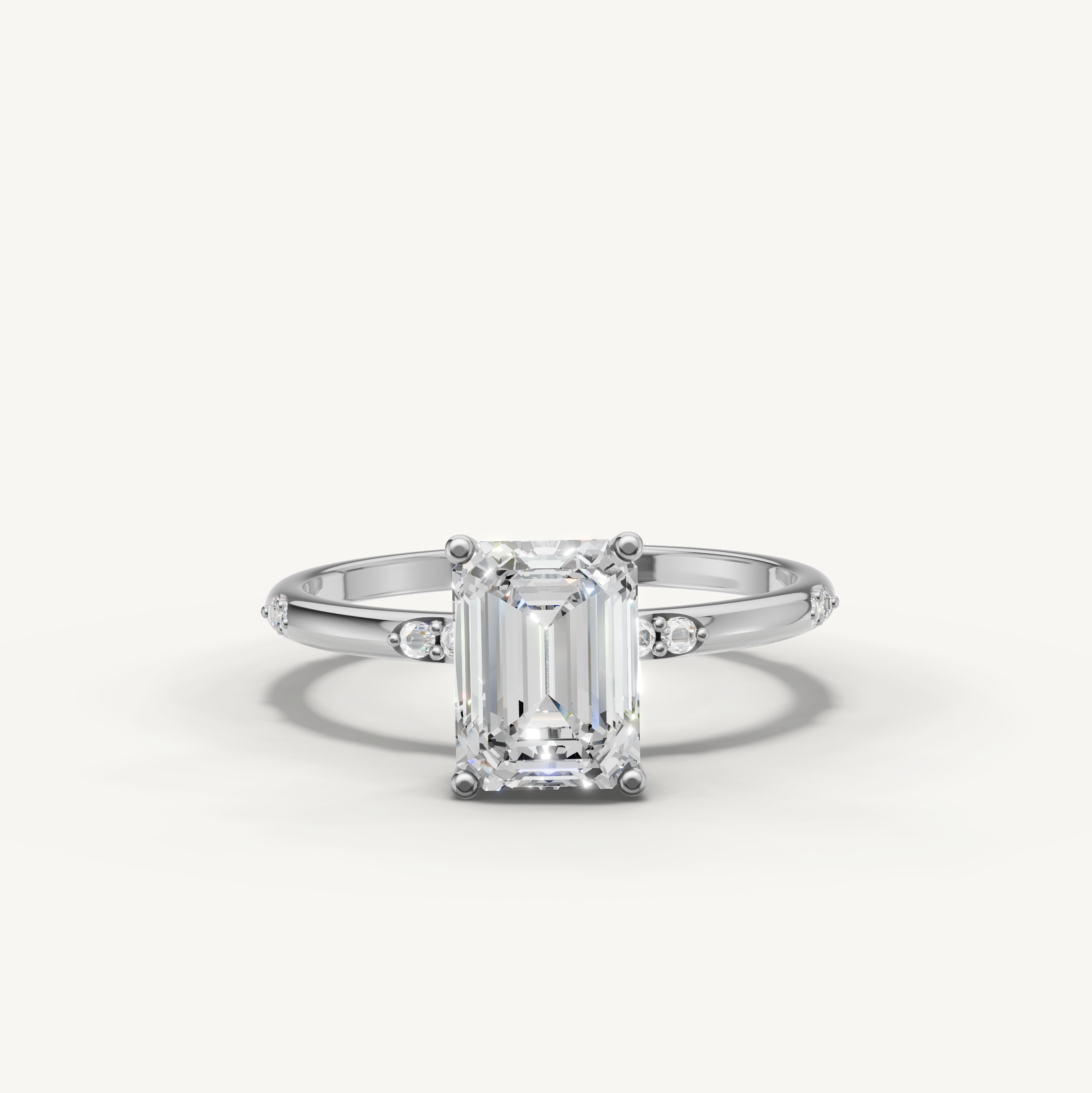 Emerald Cut Lab Grown Diamond Side Stone Engagement Ring in 14K Rose Gold