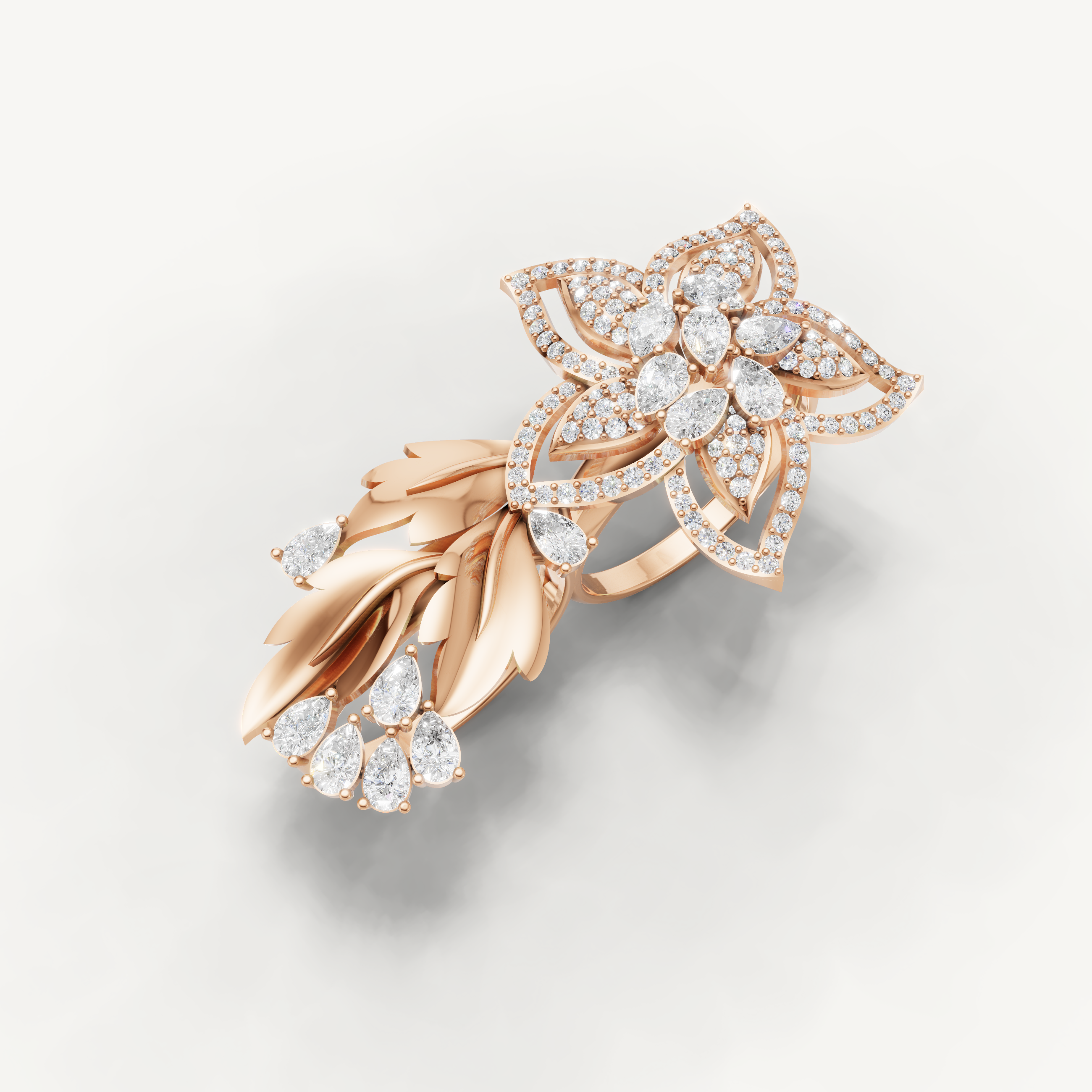 Lab Grown Diamond Floral Statement Ring in 14K Yellow Gold