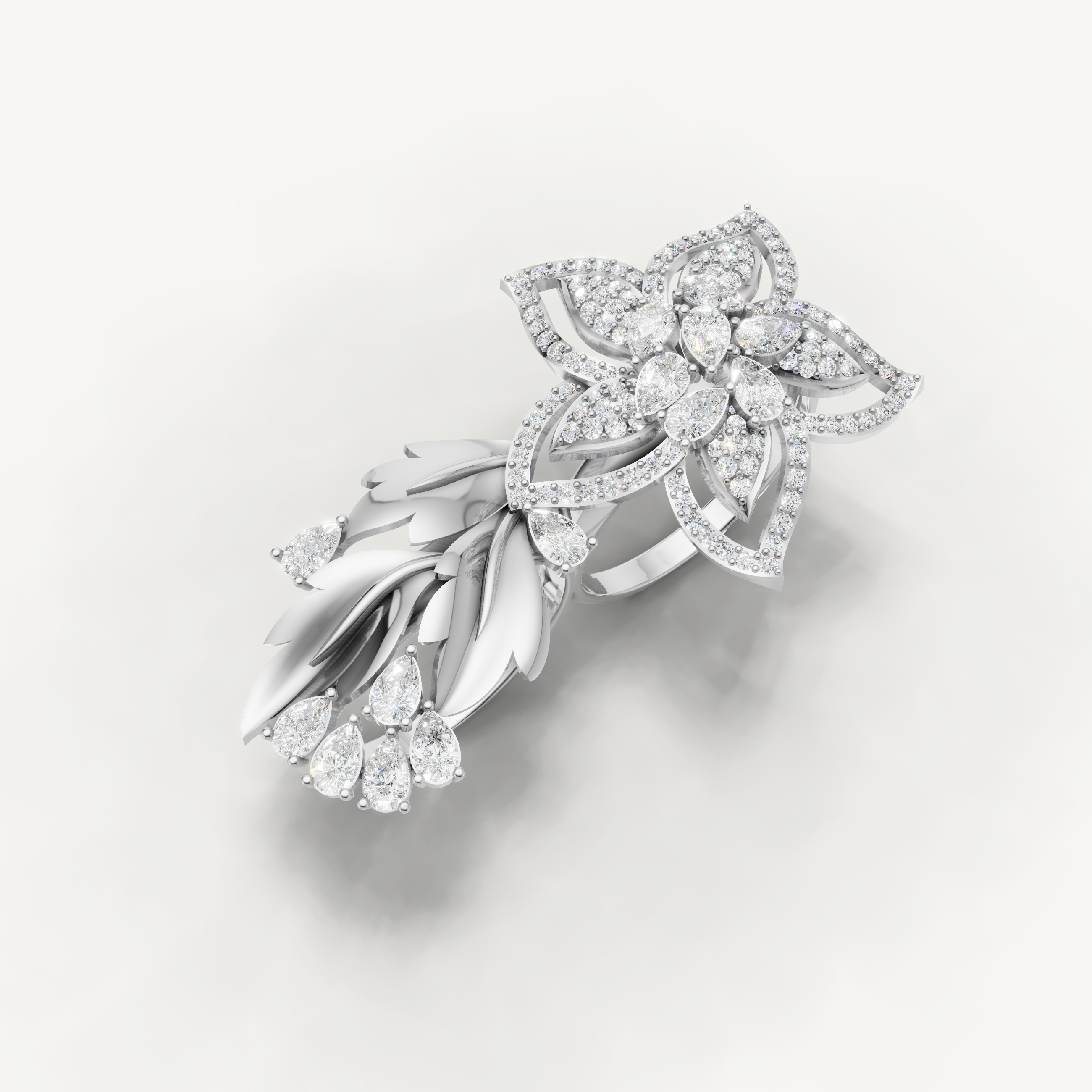 Lab Grown Diamond Floral Statement Ring in 14K Yellow Gold