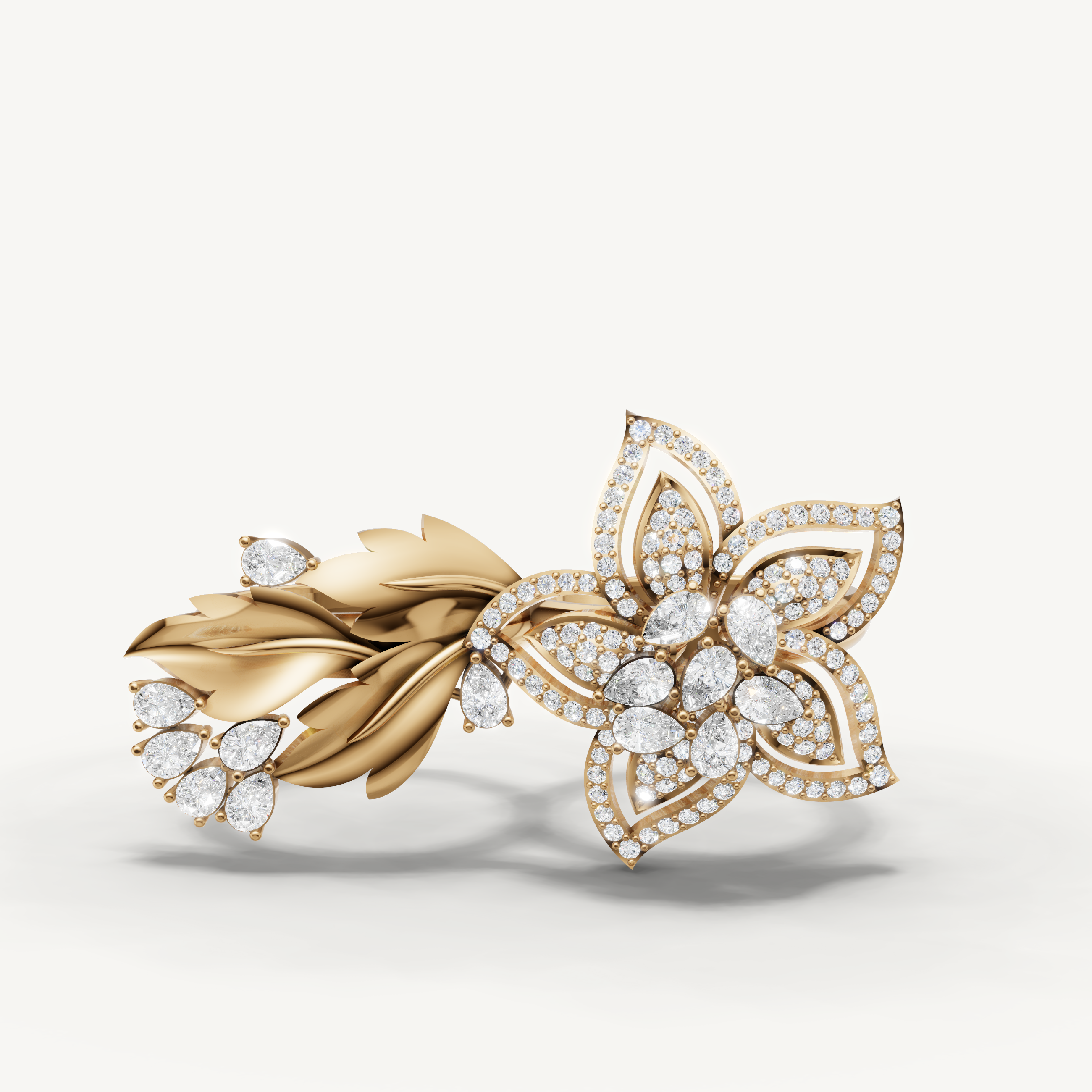Lab Grown Diamond Floral Statement Ring in 14K Yellow Gold