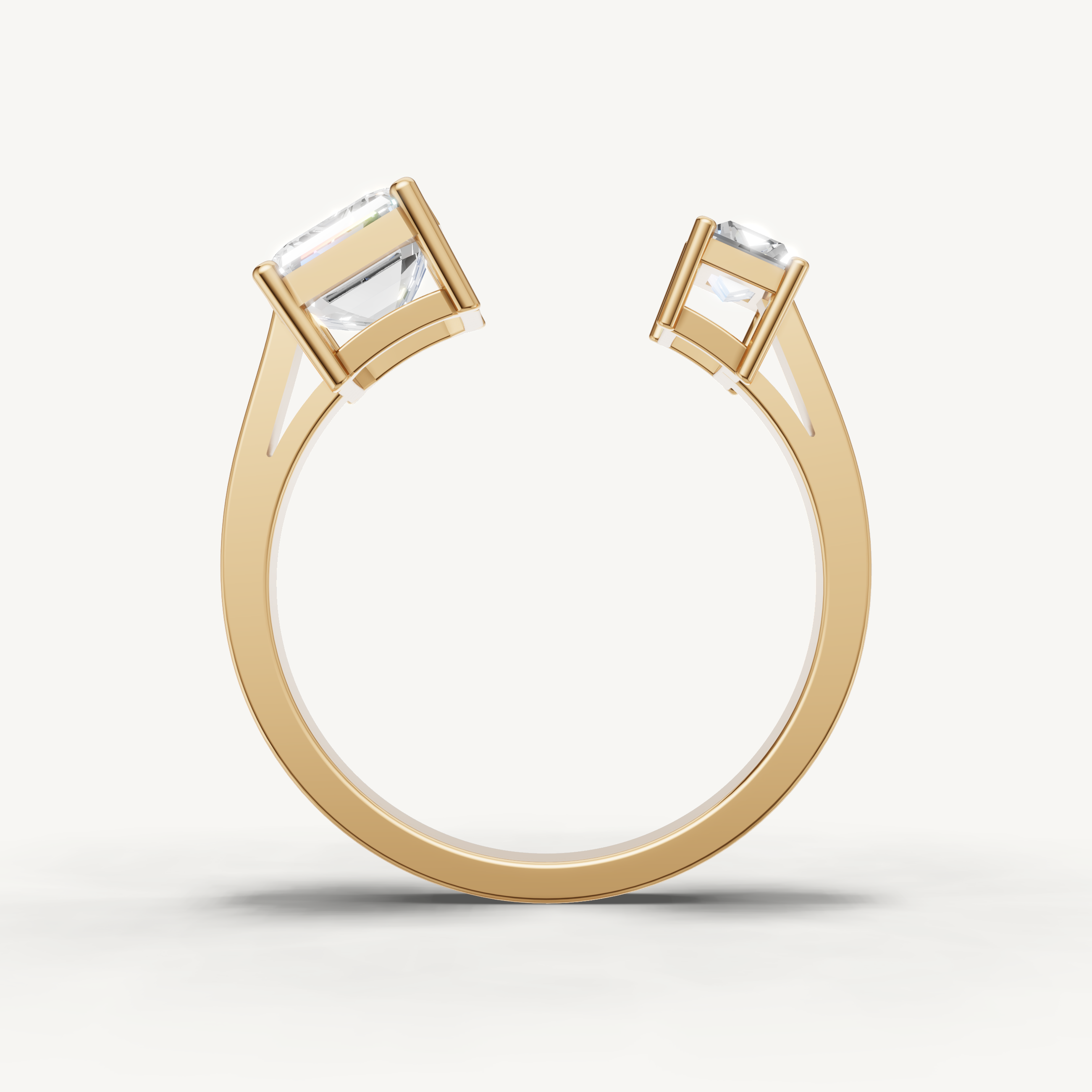 Emerald Cut Lab Grown Diamond Toi et Moi Engagement Ring in 14K Yellow Gold