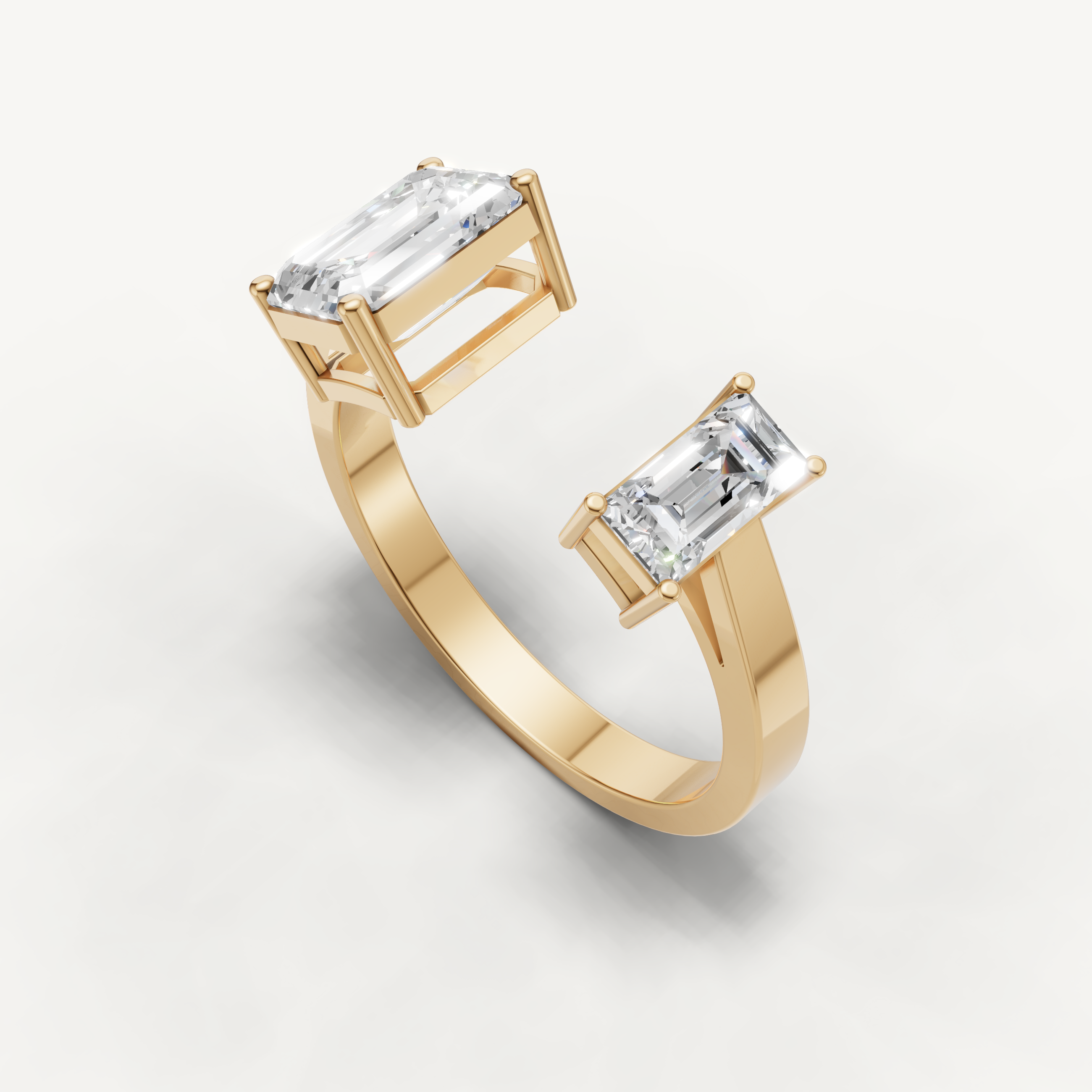 Emerald Cut Lab Grown Diamond Toi et Moi Engagement Ring in 14K Yellow Gold