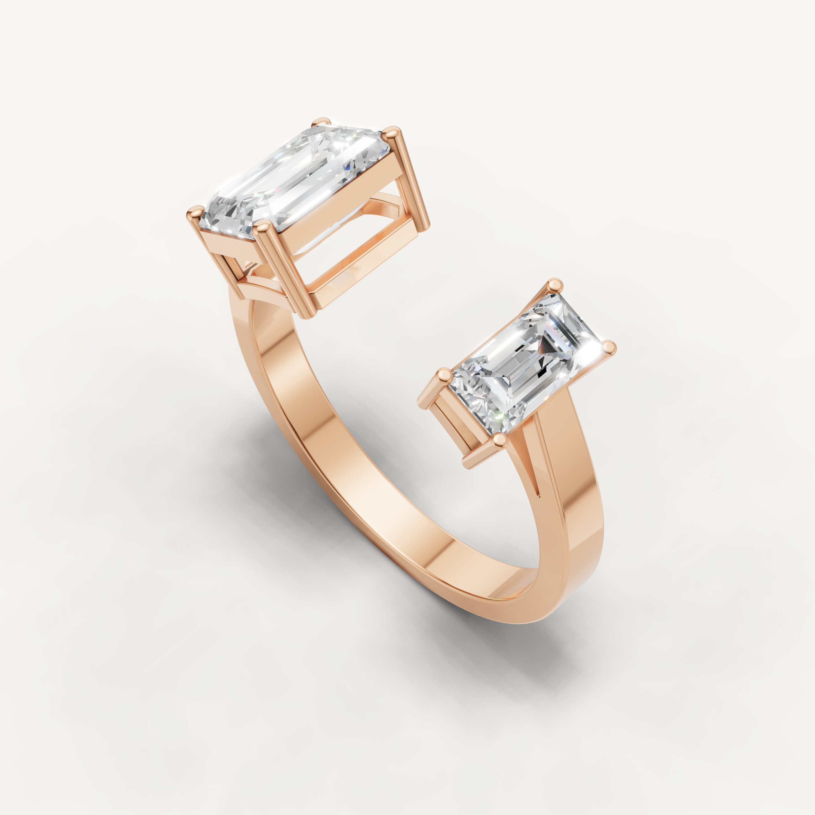 Emerald Cut Lab Grown Diamond Toi et Moi Engagement Ring in 14K Yellow Gold