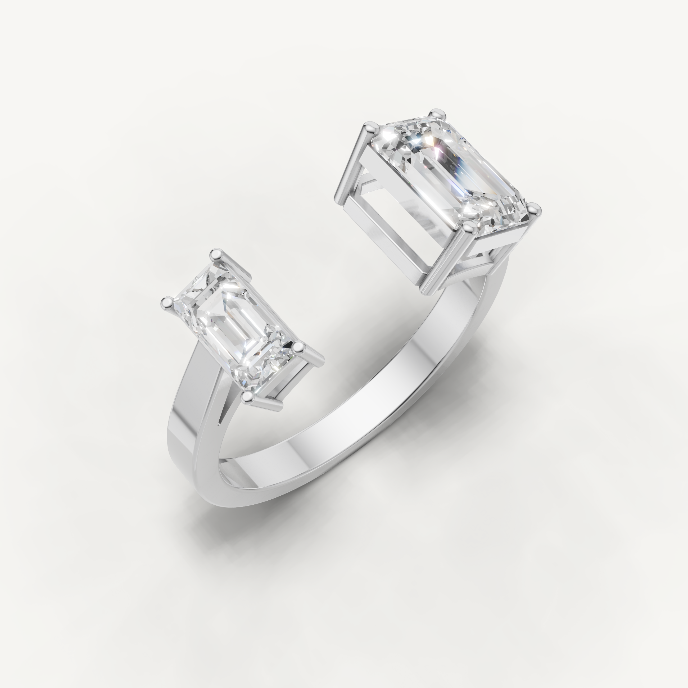 Emerald Cut Lab Grown Diamond Toi et Moi Engagement Ring in 14K Yellow Gold