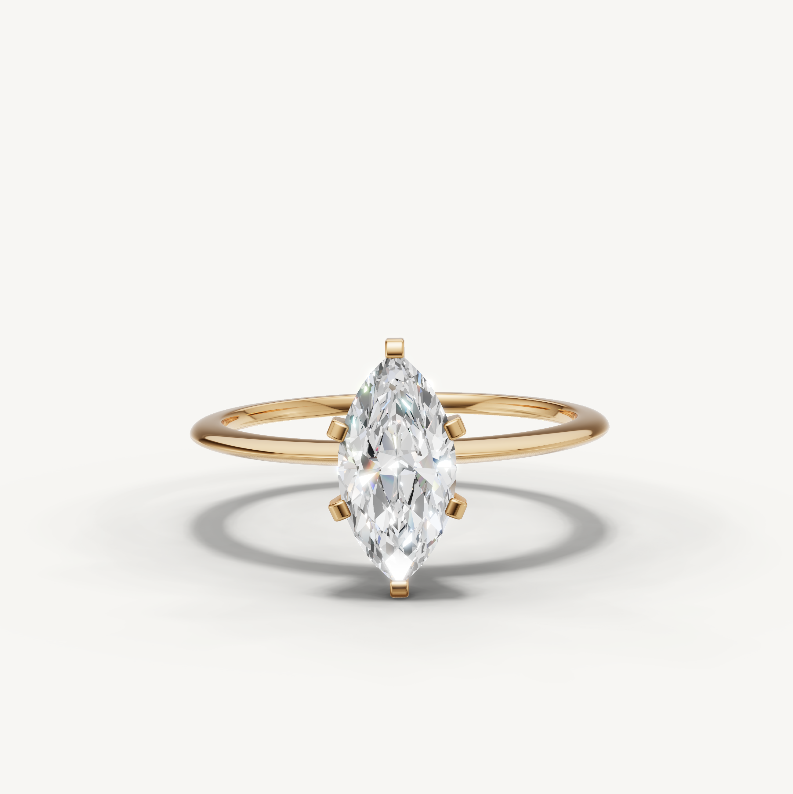 Marquise cut lab grown diamond solitaire engagement ring in yellow gold by Raul Diamonds