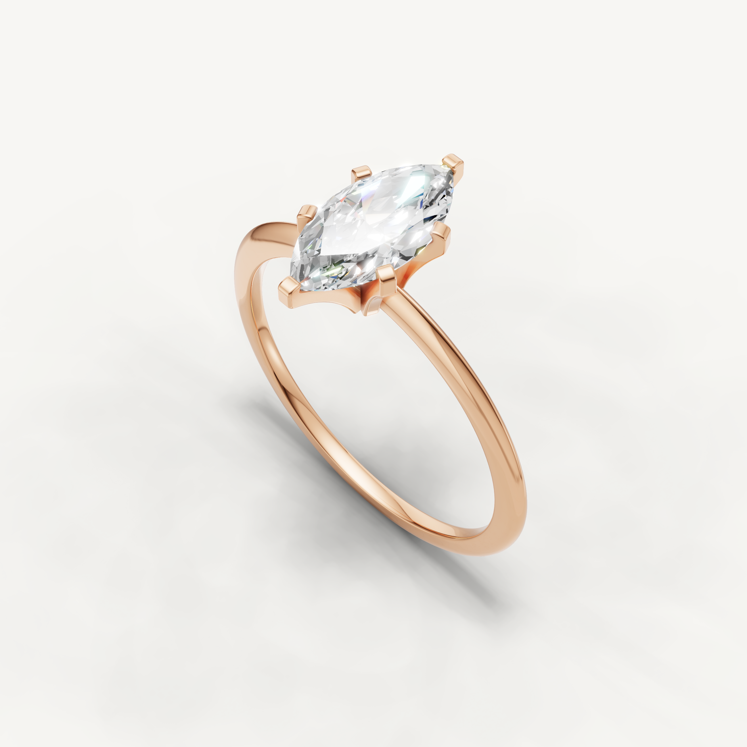 Luxury rose gold marquise cut diamond ring with elegant solitaire setting by Raul Diamonds