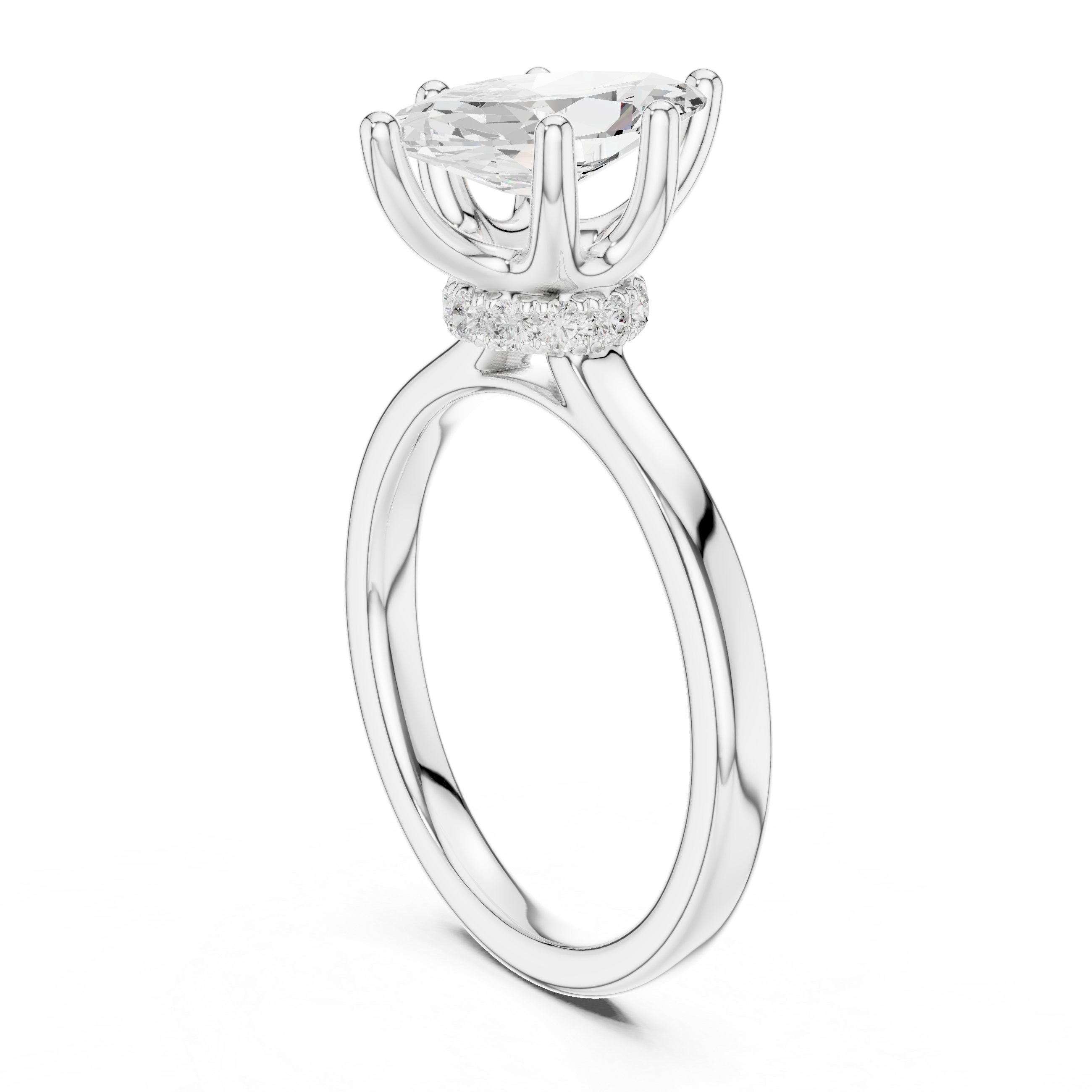 Modern 6-prong marquise lab diamond halo engagement ring