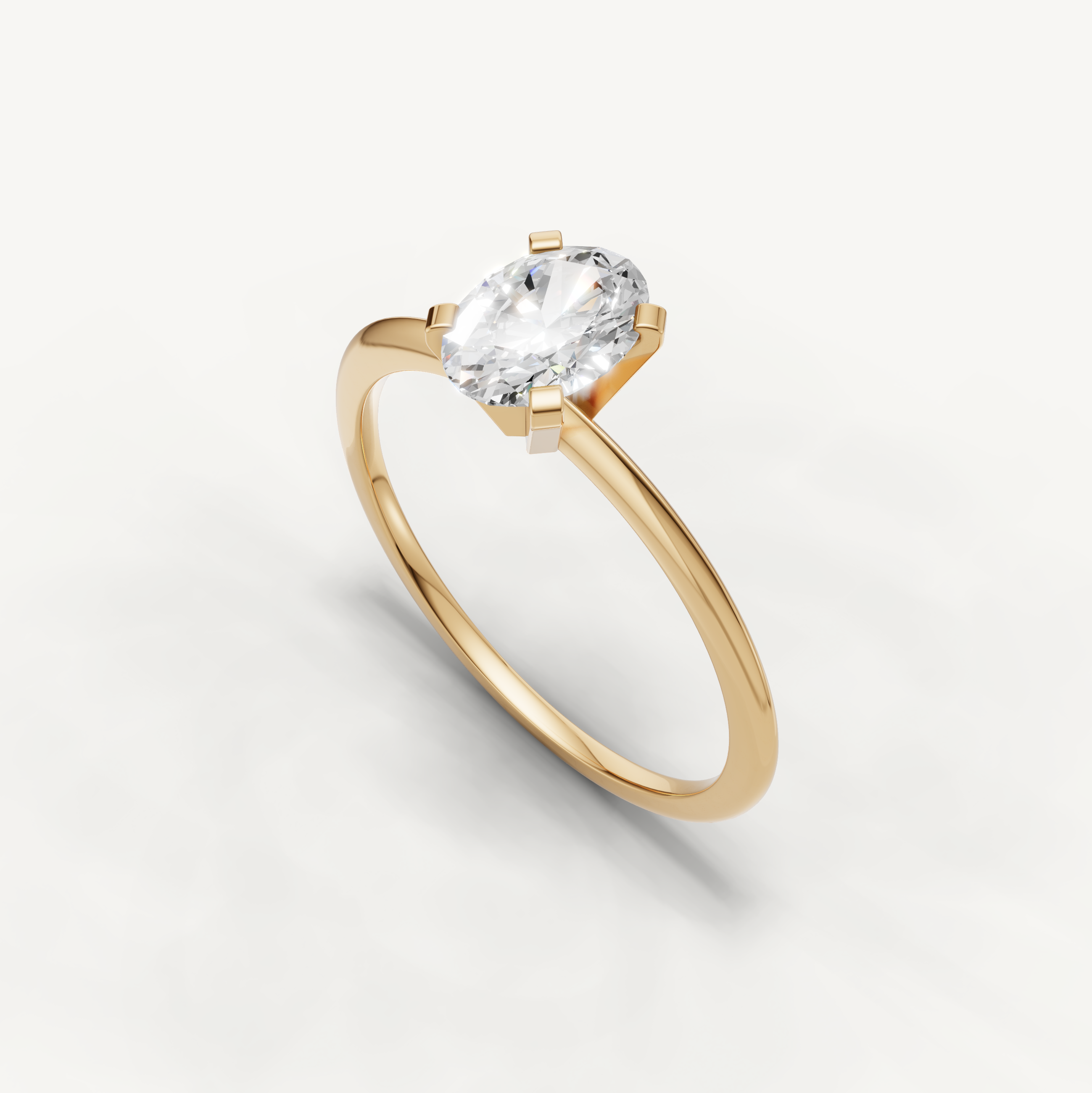 Minimal yellow gold oval cut engagement ring with lab grown diamond by Raul Diamonds