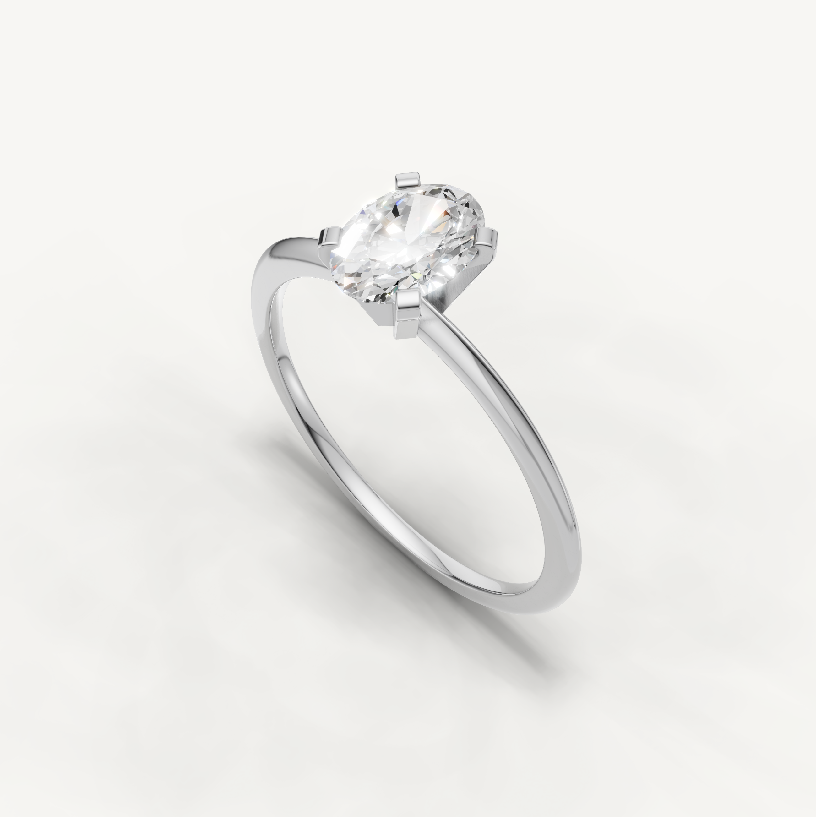 Minimal white gold oval cut solitaire ring with lab grown diamond by Raul Diamonds
