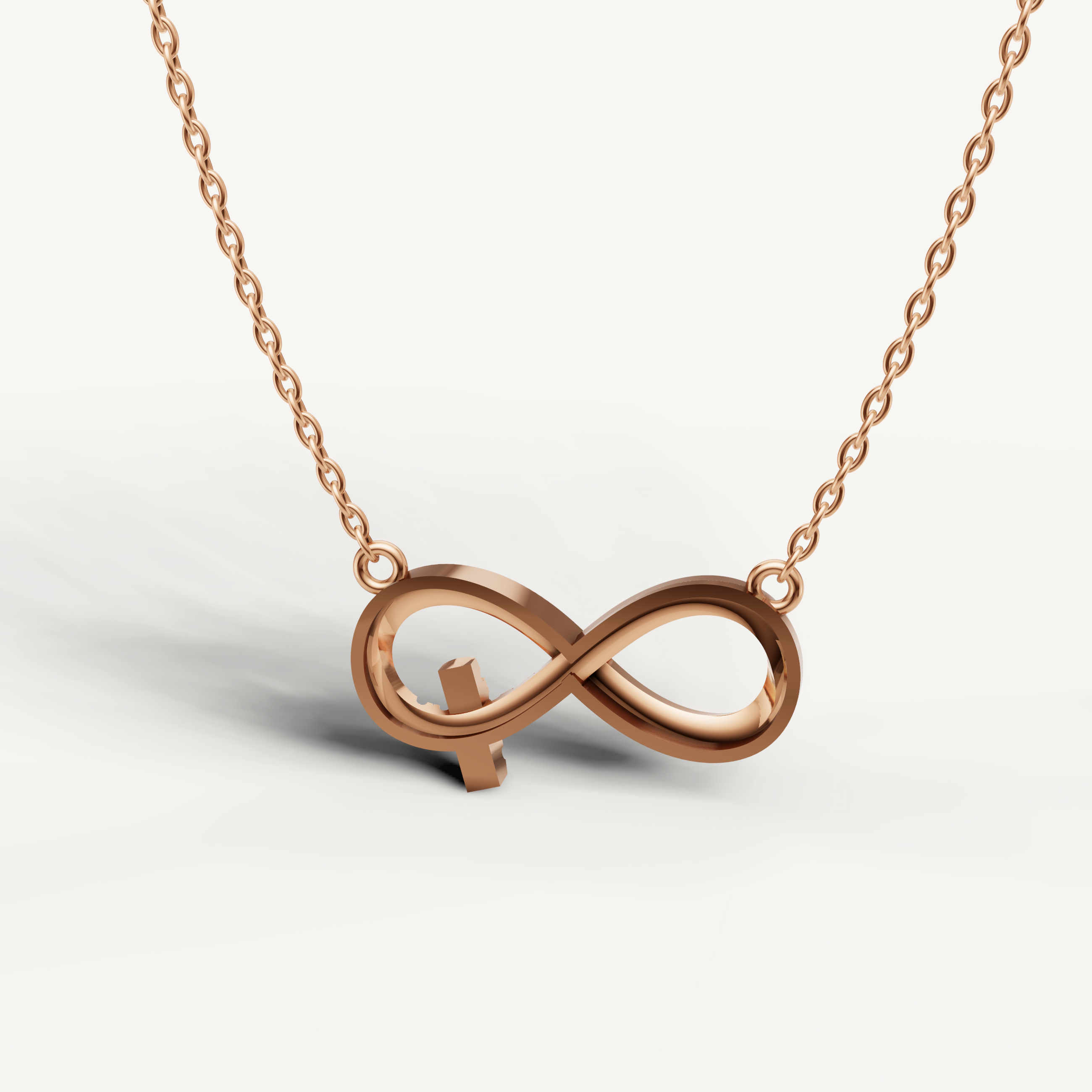 Minimalist Infinity Letter Pendant Necklace in Rose Gold by Raul Diamonds