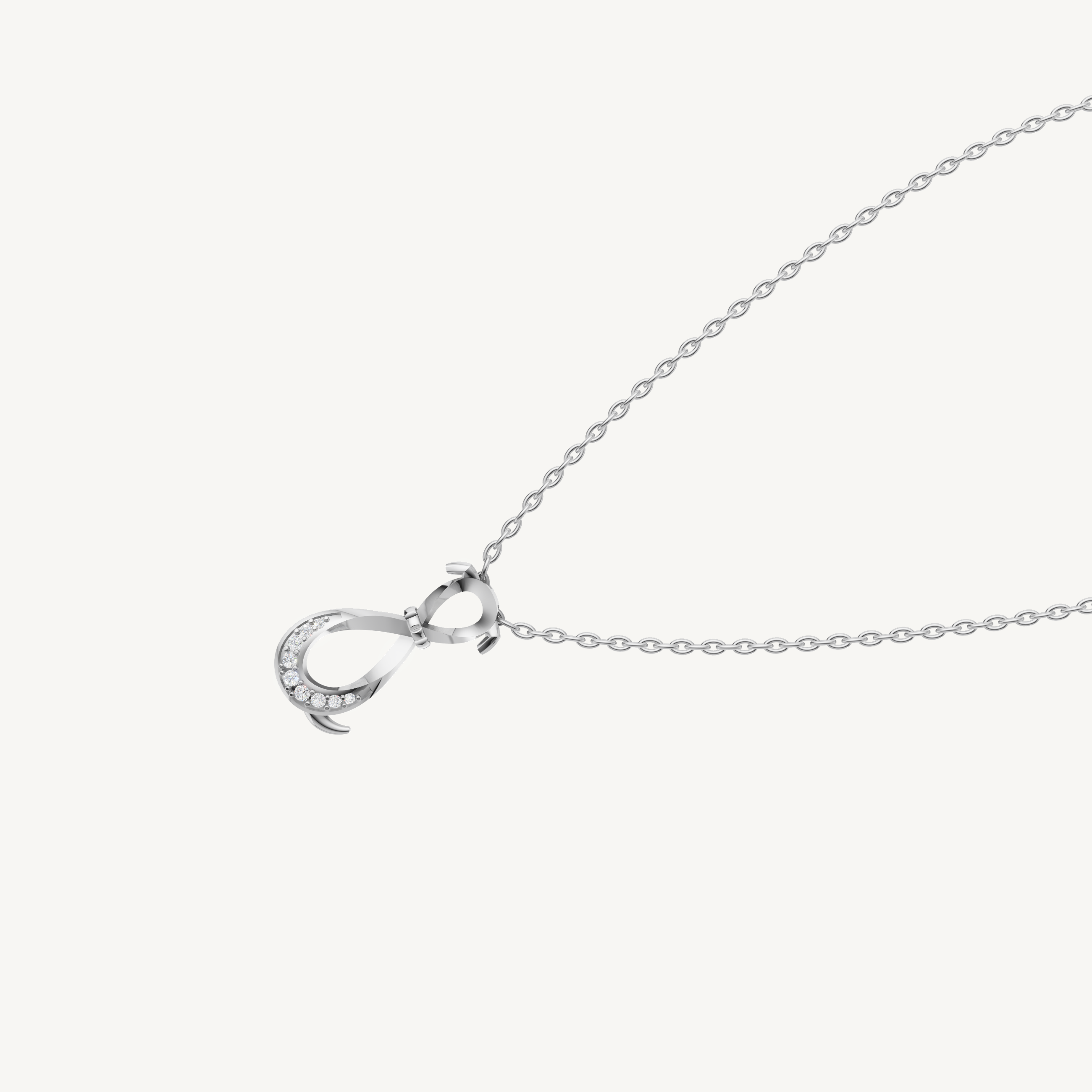 Dainty Diamond Horseshoe Charm Pendant Necklace in 14K White Gold
