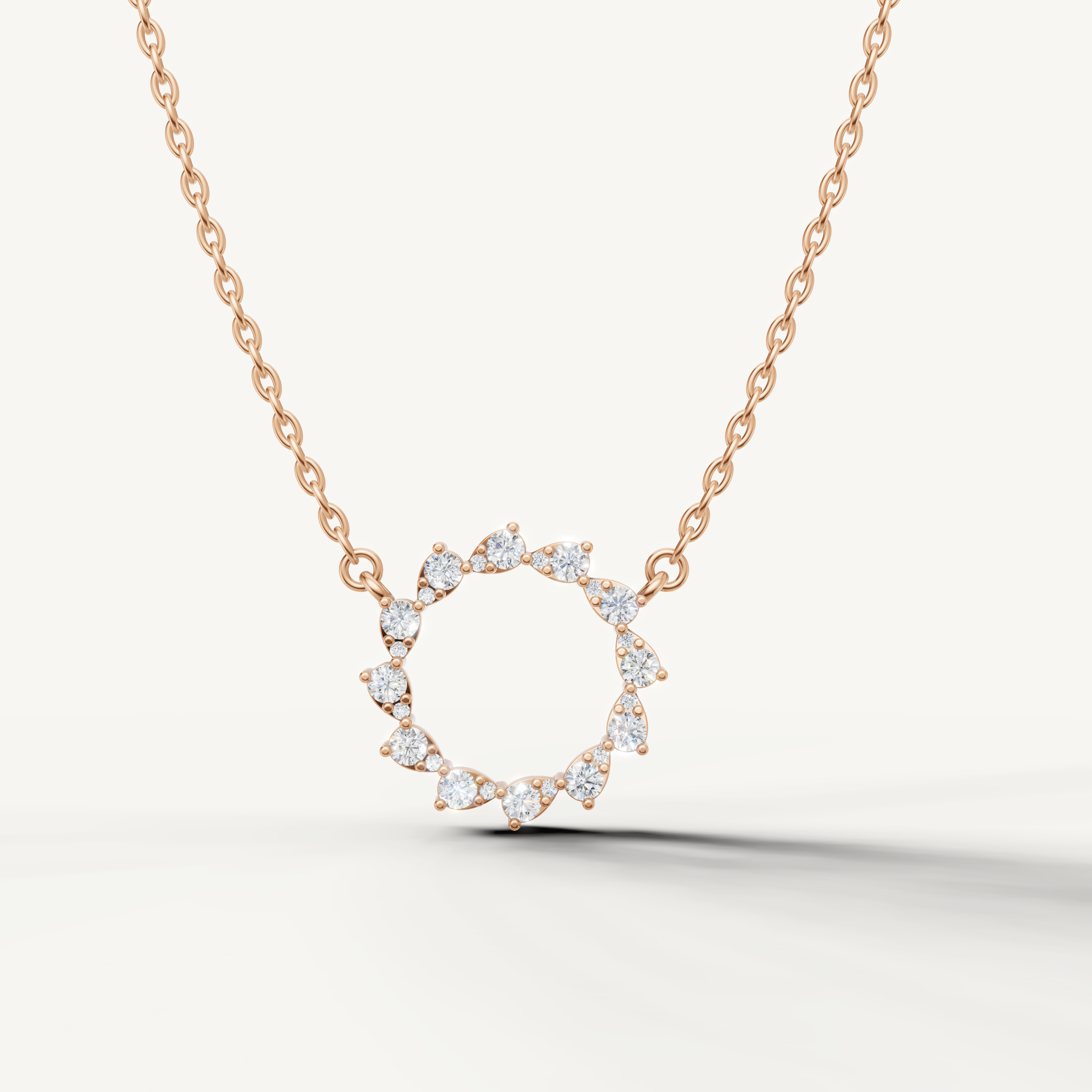Raul Diamonds Round Diamond Circle Pendant Necklace in 14K Rose Gold