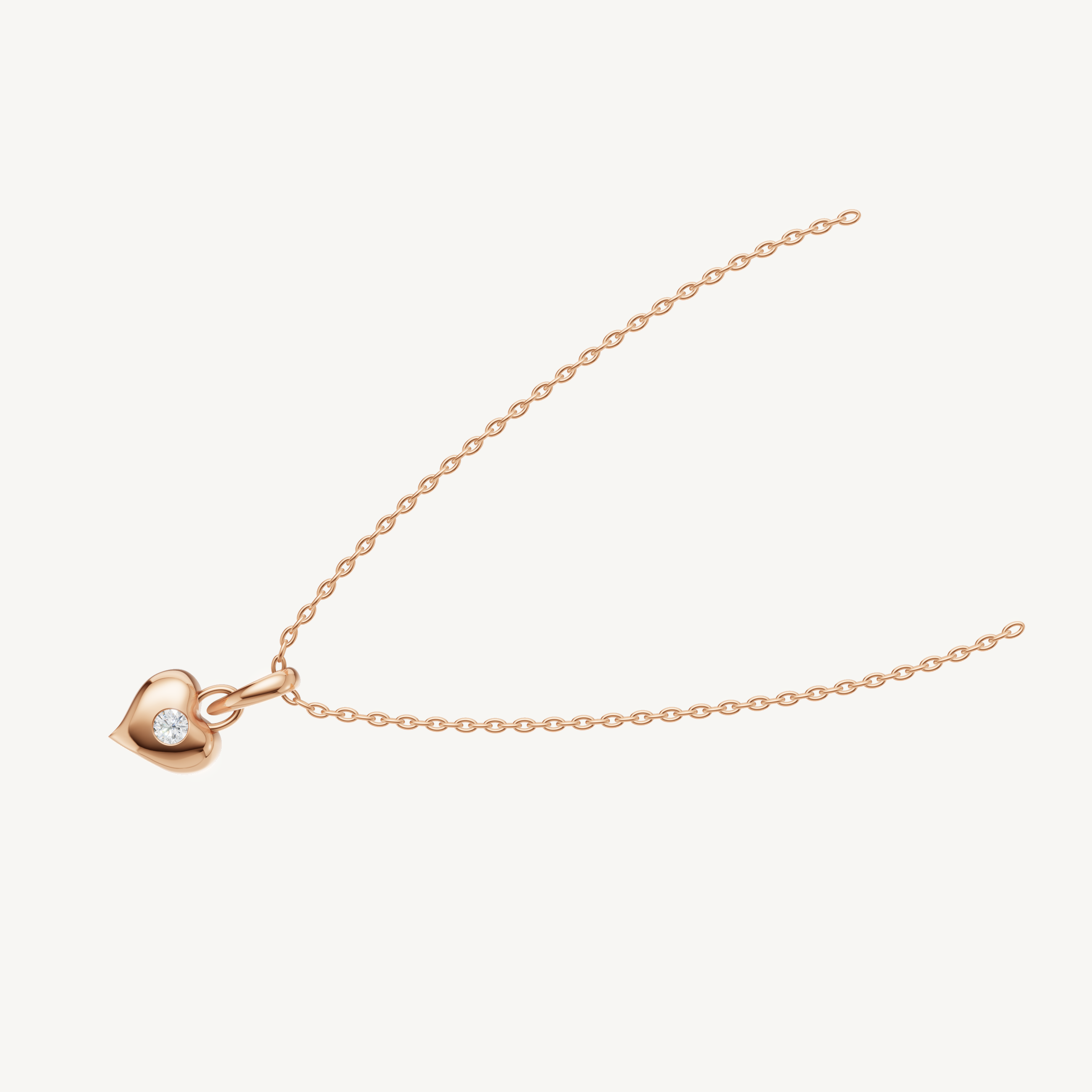 Dainty Bezel Set Diamond Heart Pendant Necklace in 14K Rose Gold