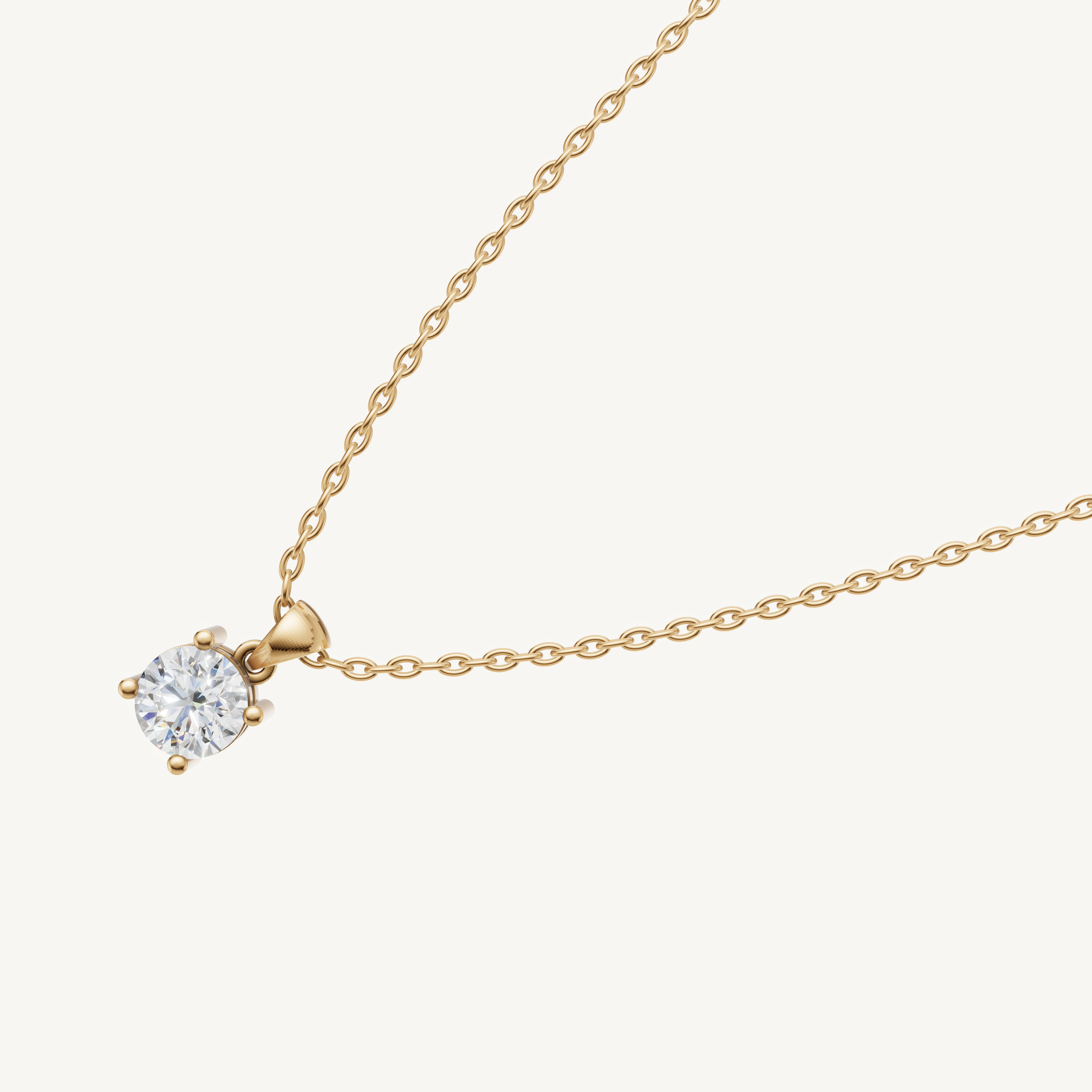 Elegant Four Prong Round Lab Diamond Pendant Necklace in 14K Yellow Gold