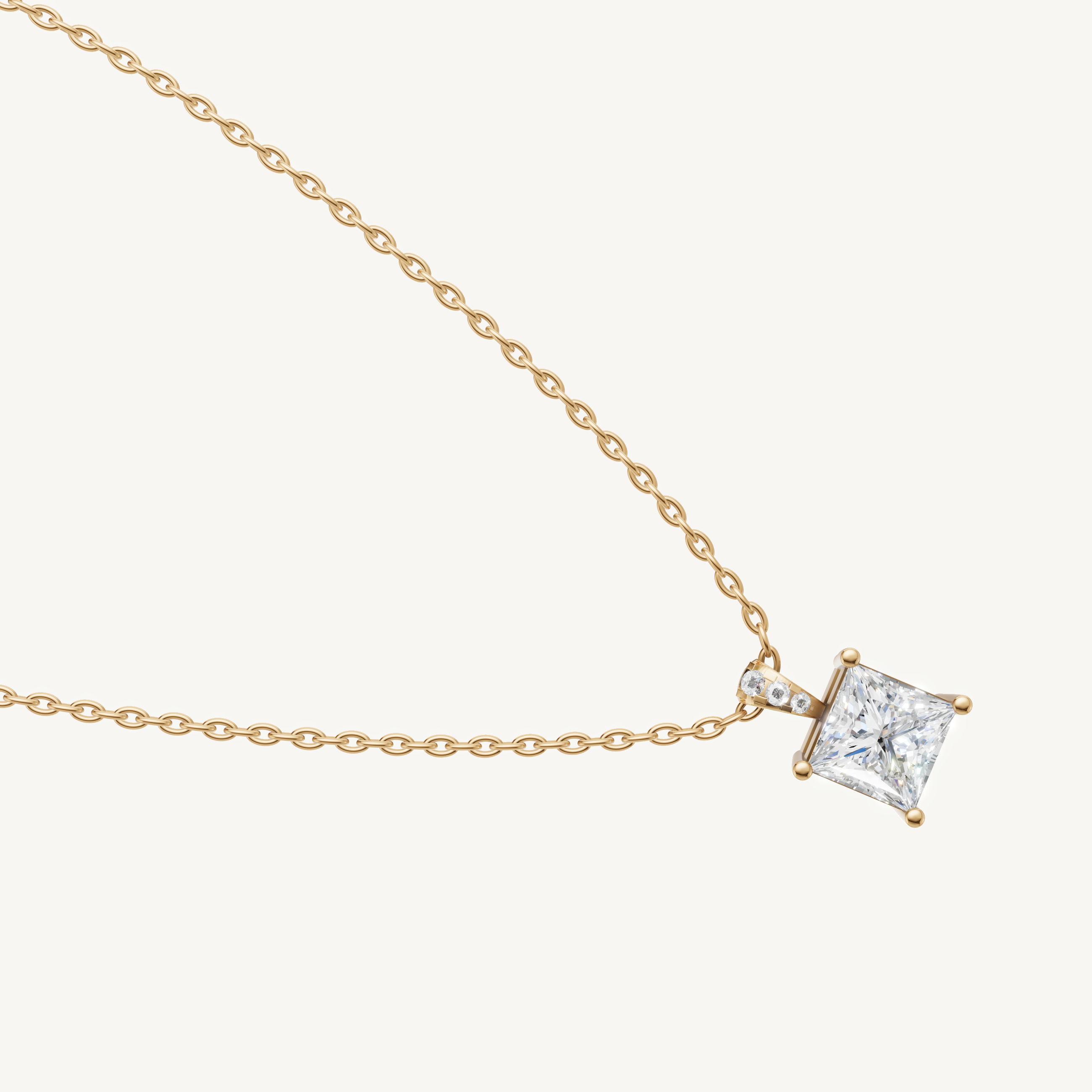 Elegant Princess Cut Lab Grown Diamond Necklace with Four Prong Setting Yellow Gold