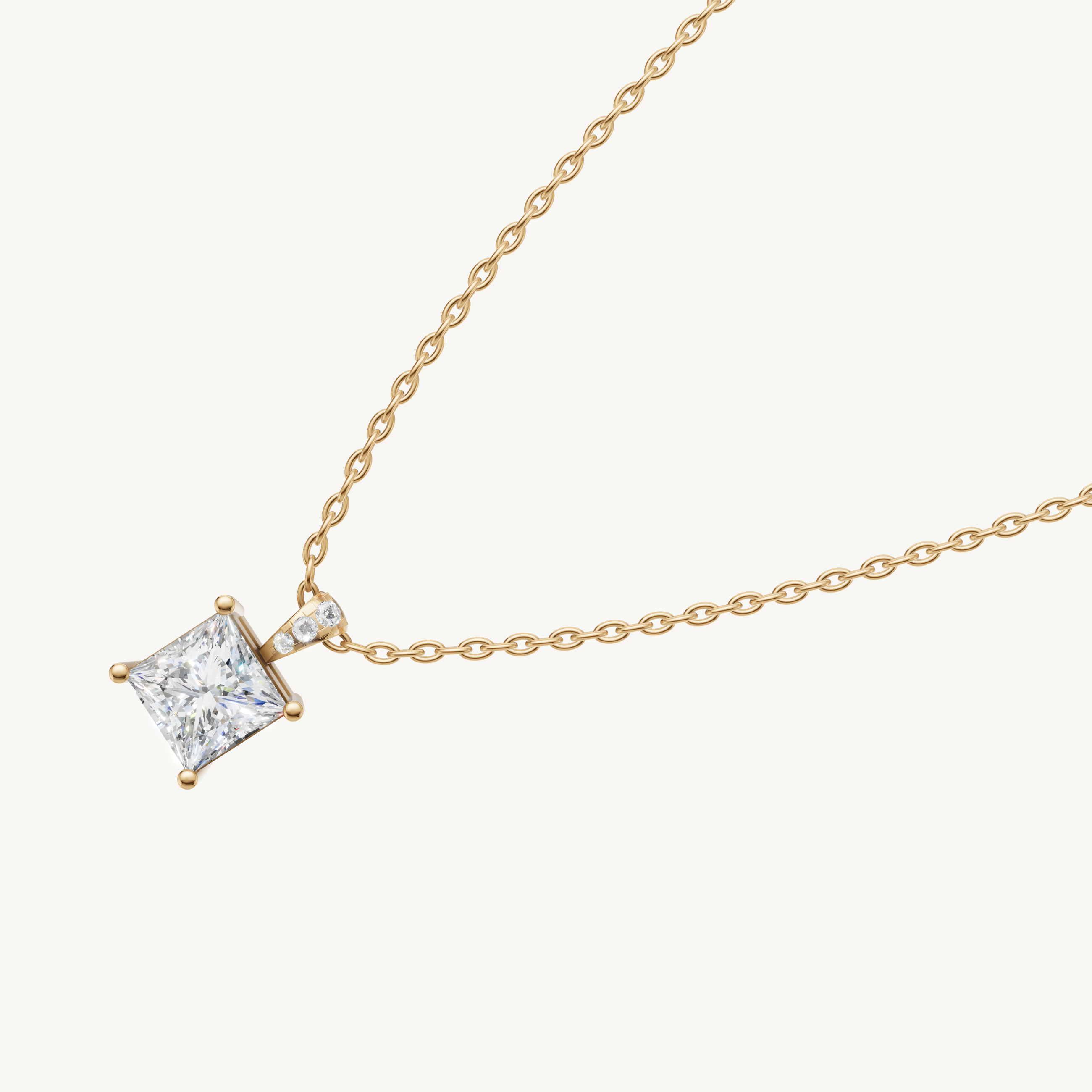 Modern Princess Shape Lab Diamond Pendant Necklace in 14K Yellow Gold