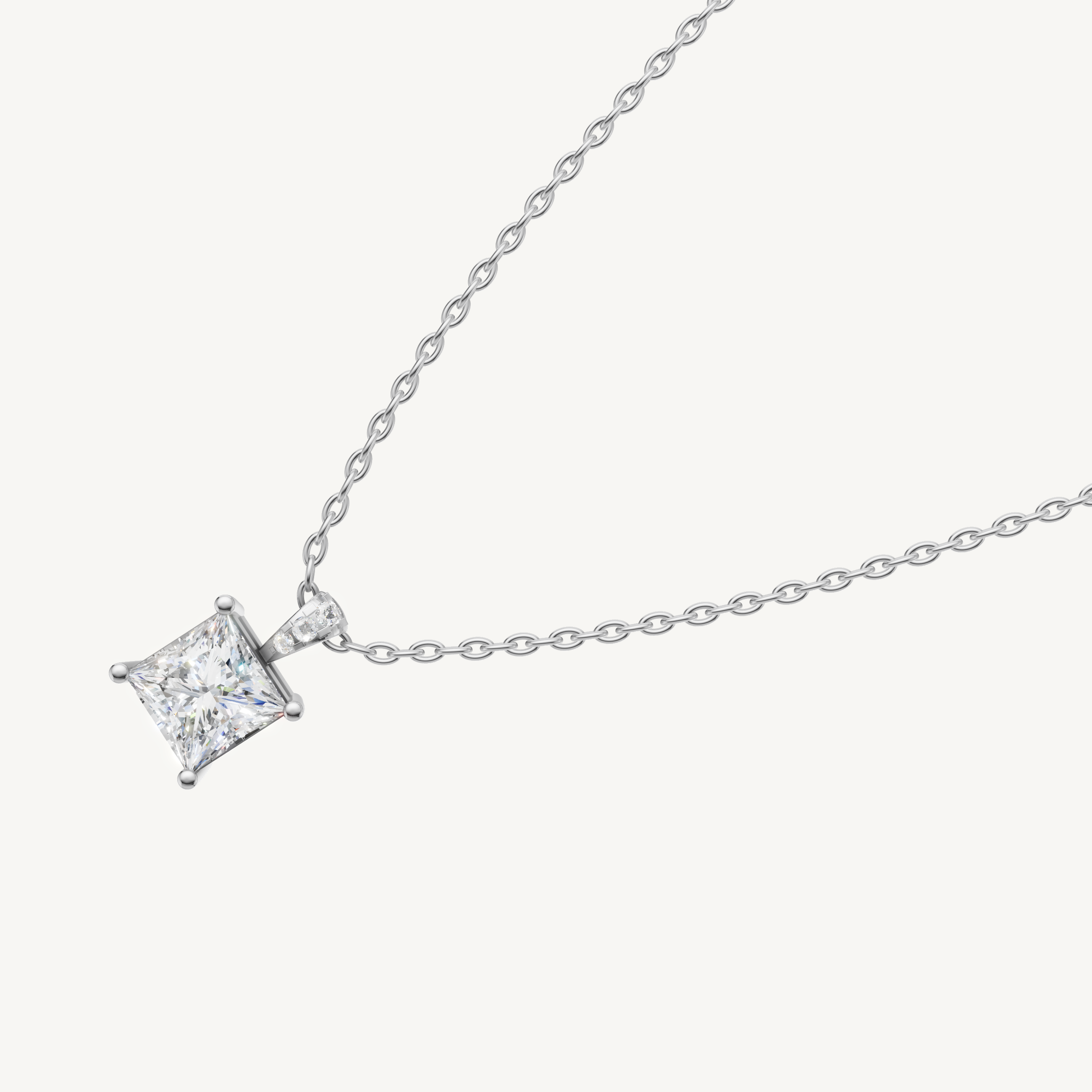 Modern Princess Shape Lab Diamond Pendant Necklace in 14K White Gold