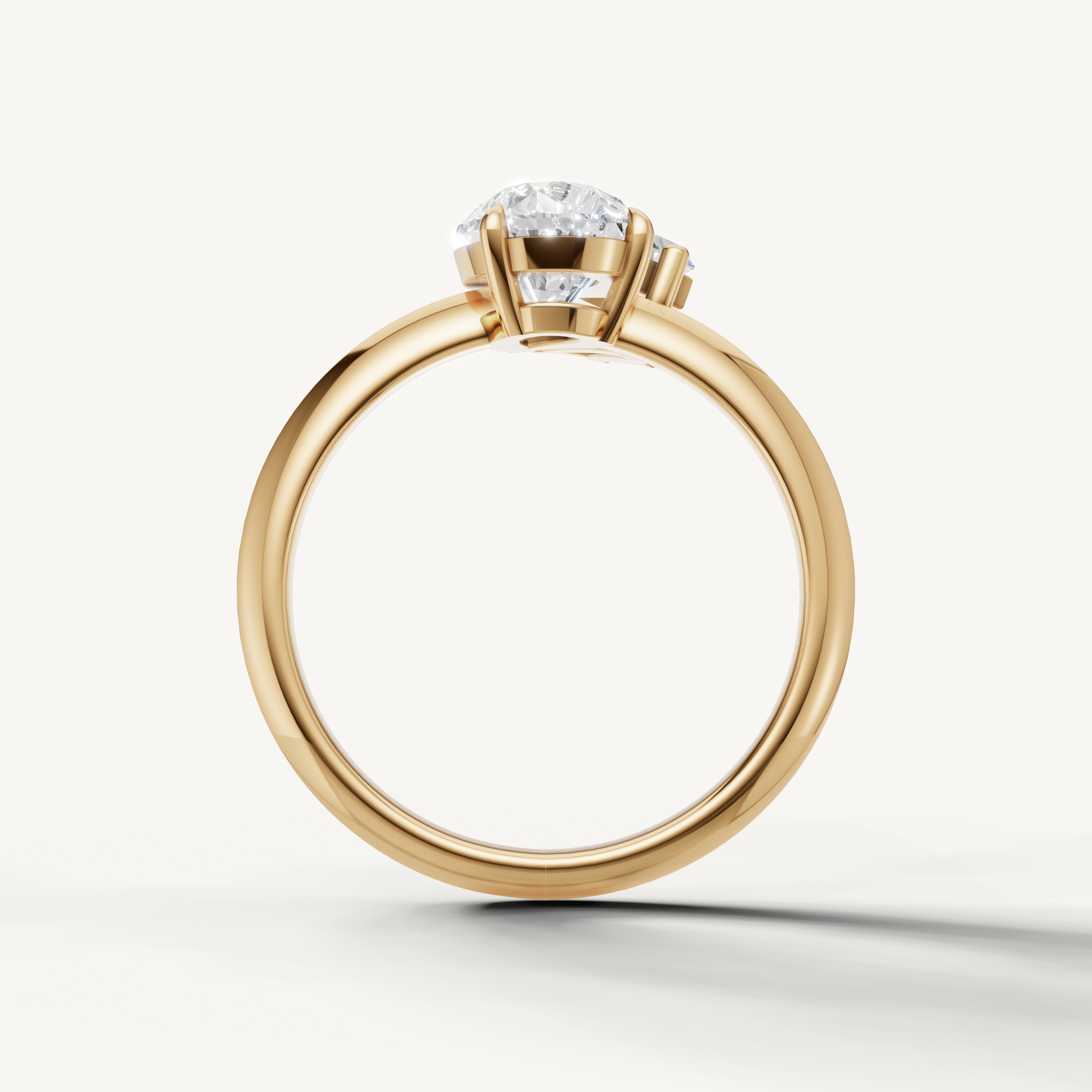Contemporary yellow gold toi et moi ring featuring pear and trapezoid lab diamonds by Raul Diamonds