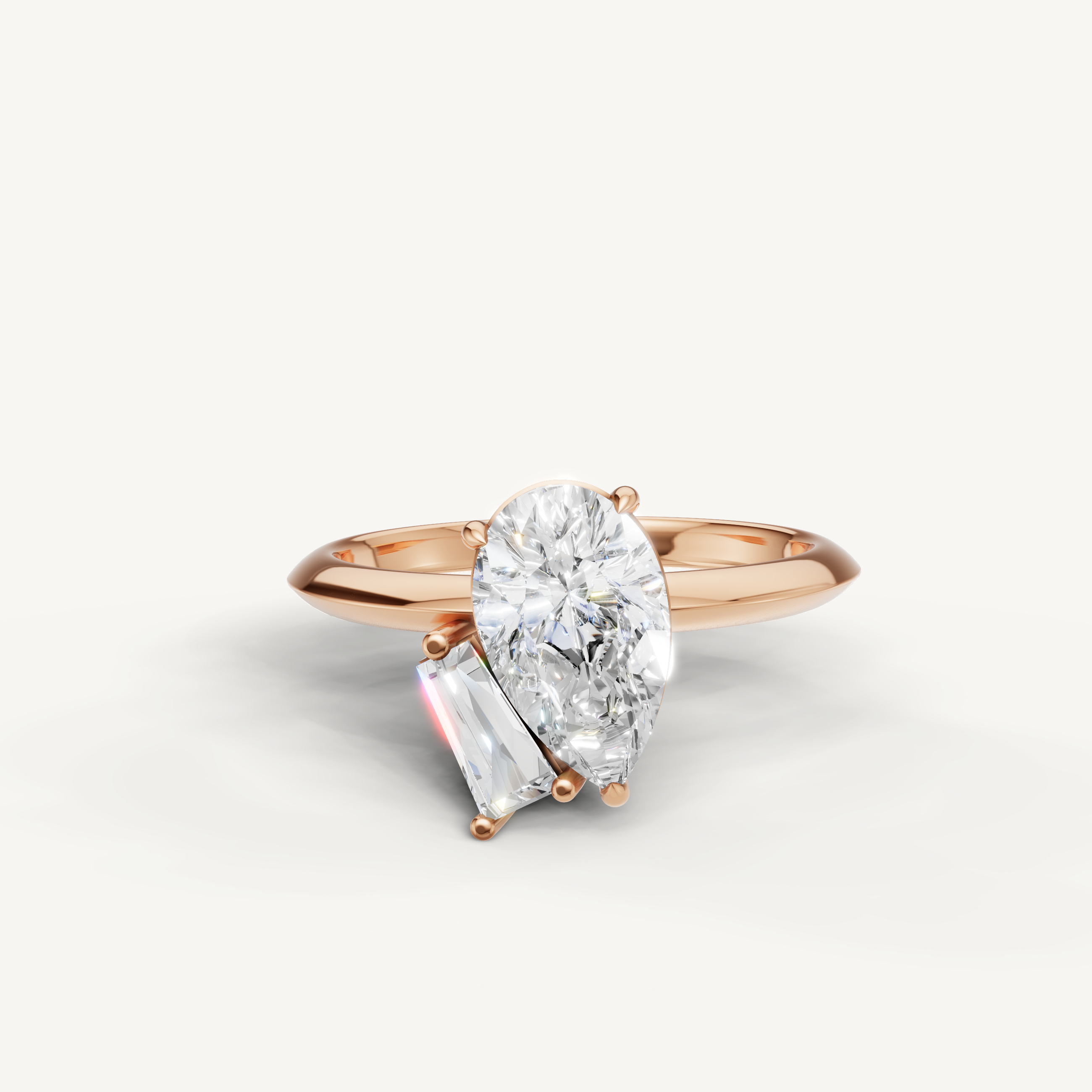 Raul Diamonds rose gold toi et moi ring with pear and trapezoid cut diamonds