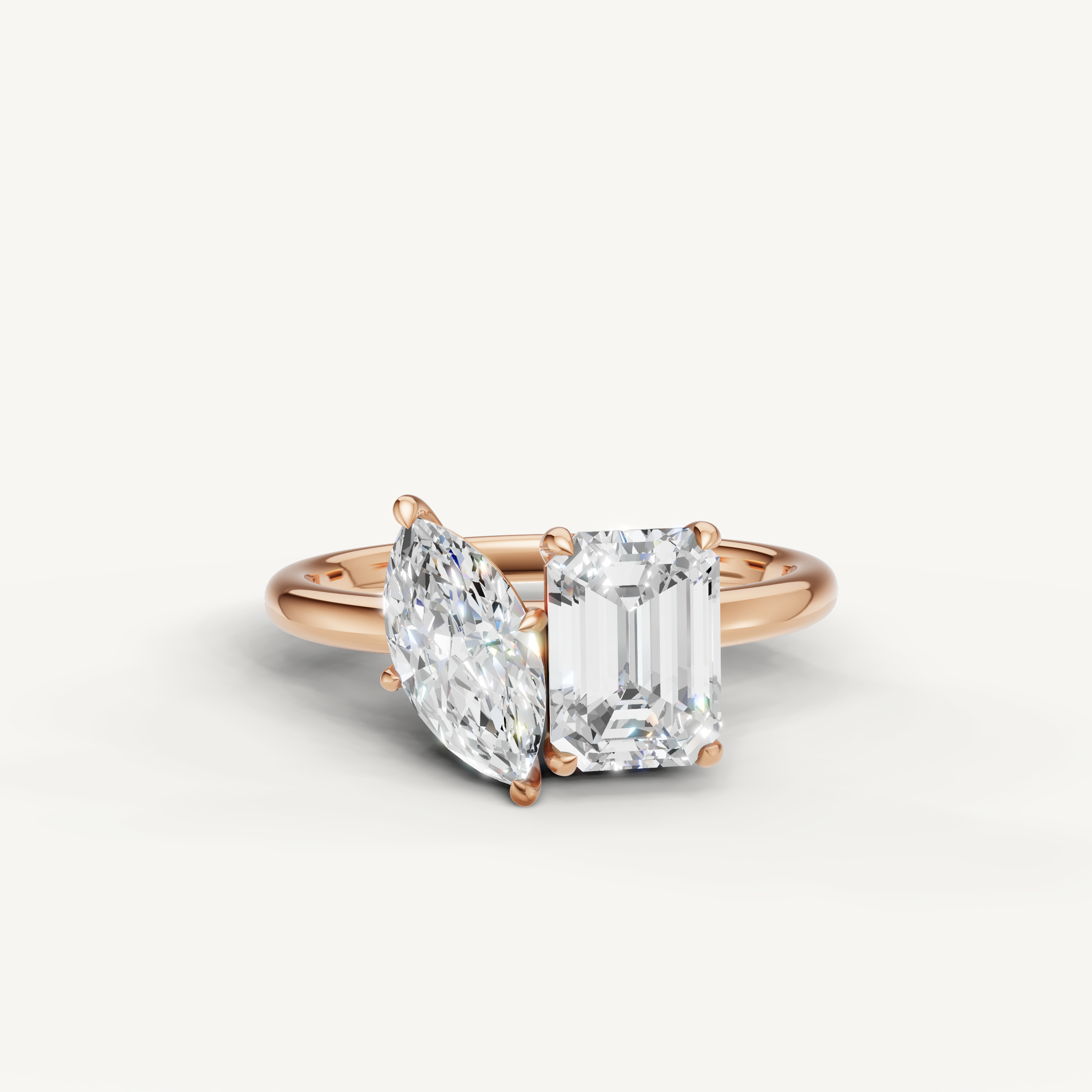 Raul Diamonds rose gold toi et moi ring with marquise and emerald cut diamonds