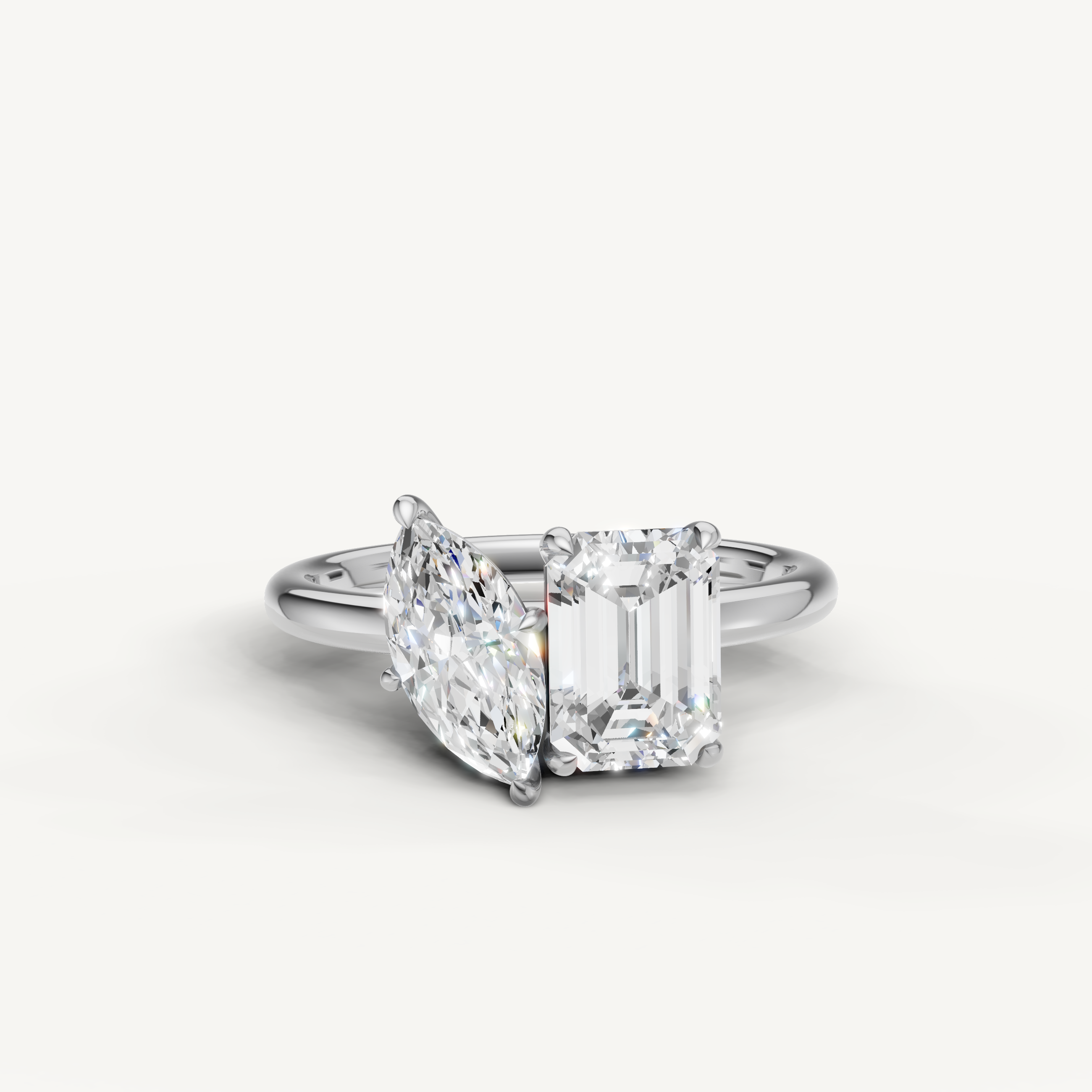 Raul Diamonds white gold toi et moi engagement ring with marquise and emerald cut lab diamonds