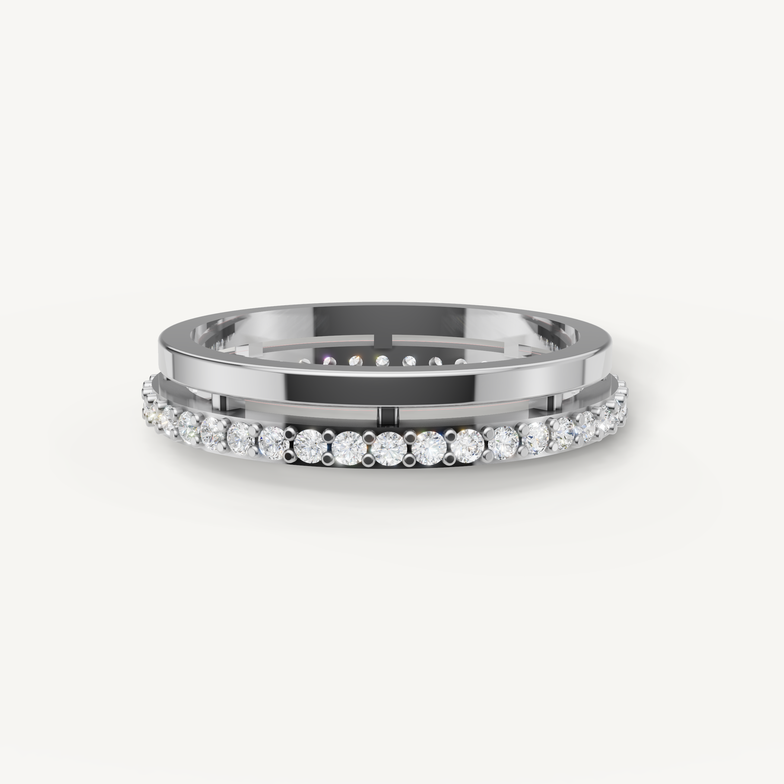 Raul Diamonds white gold floating diamond wedding band with round brilliant diamonds