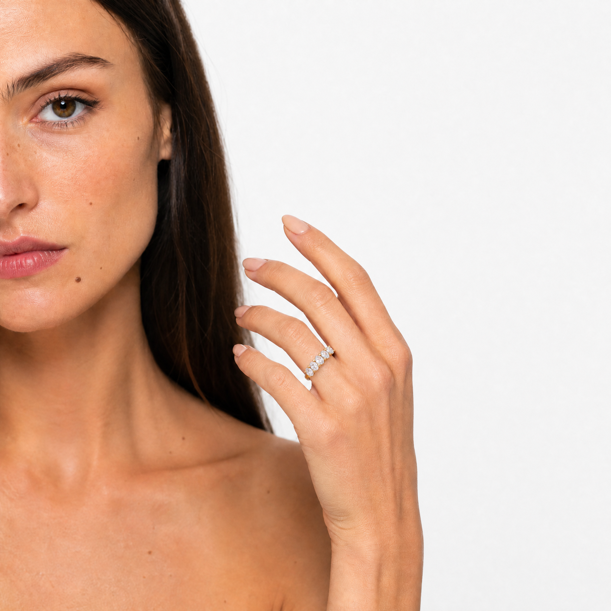Five Stone Oval Lab Grown Diamond Anniversary Band in 14K Gold
