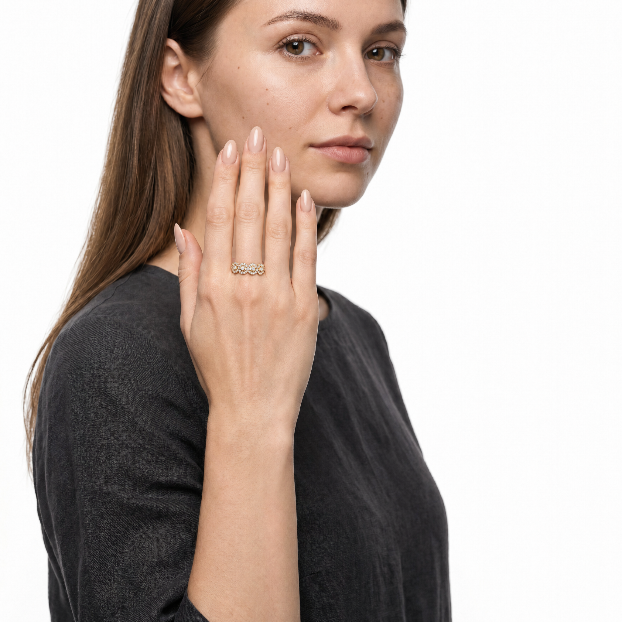 Lab-Grown Diamond Flower Halo Eternity Band in 14K Gold