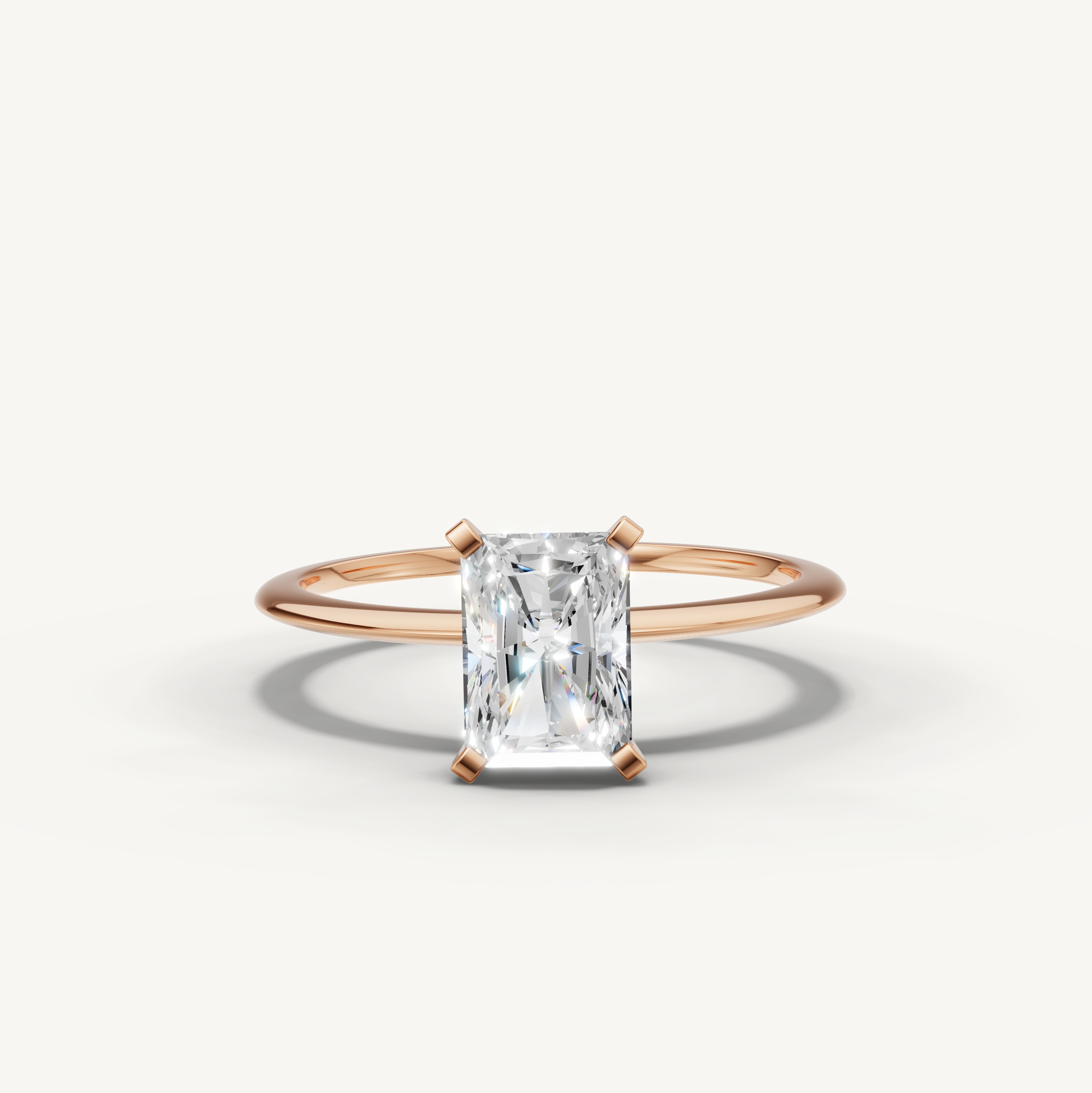 Radiant cut lab grown diamond solitaire engagement ring in rose gold by Raul Diamonds