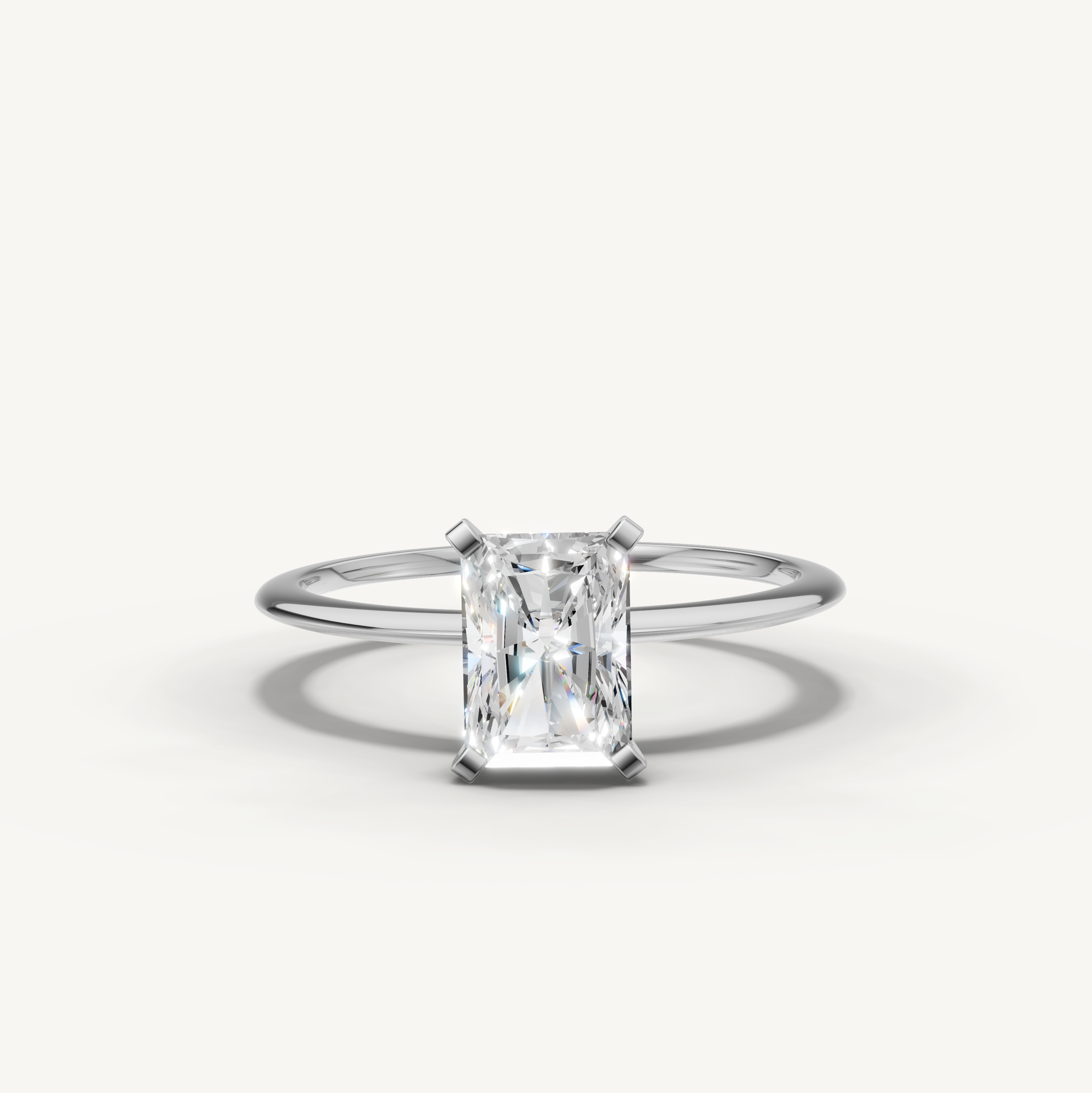 Radiant cut lab grown diamond solitaire engagement ring in white gold by Raul Diamonds