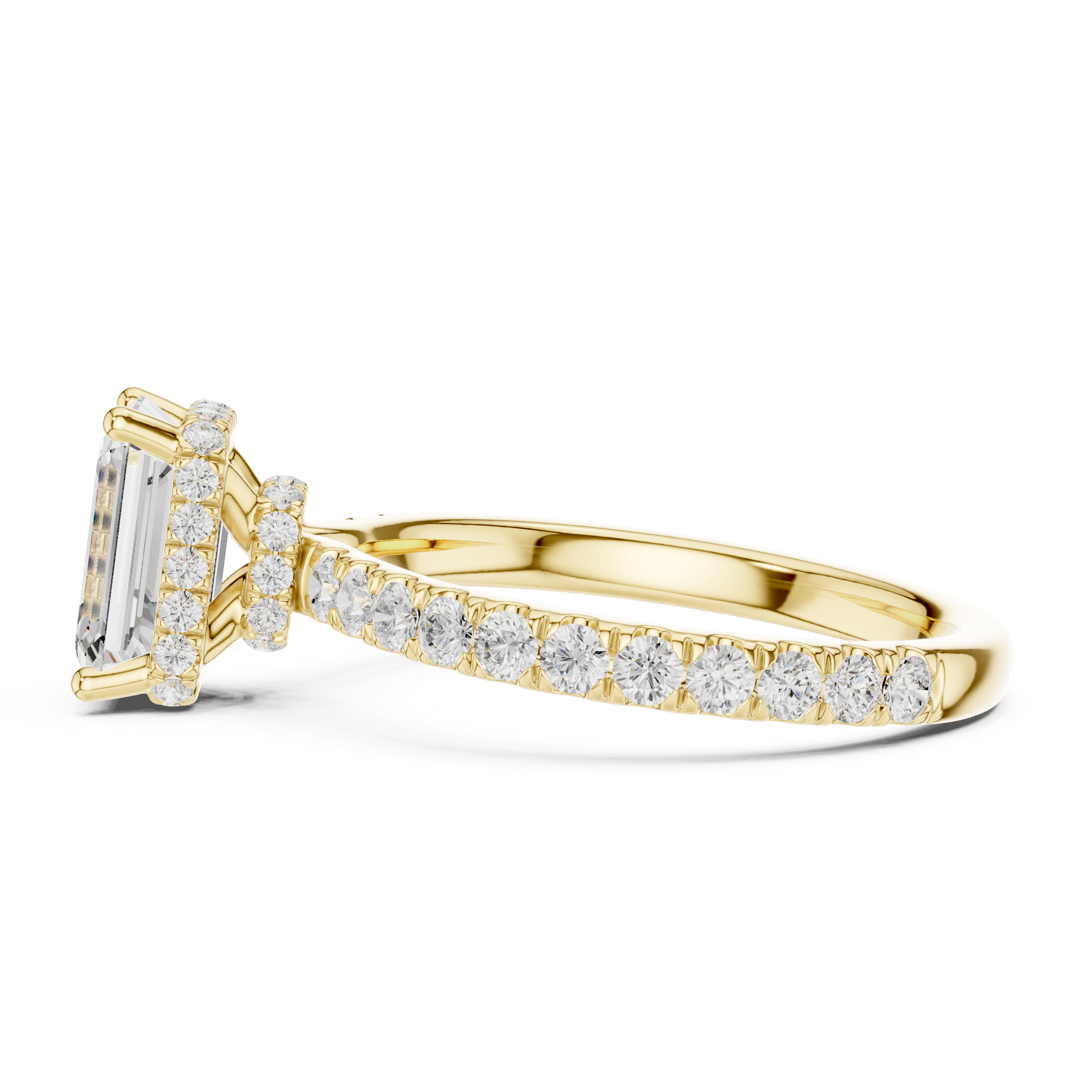 Emerald cut lab diamond engagement ring halo design