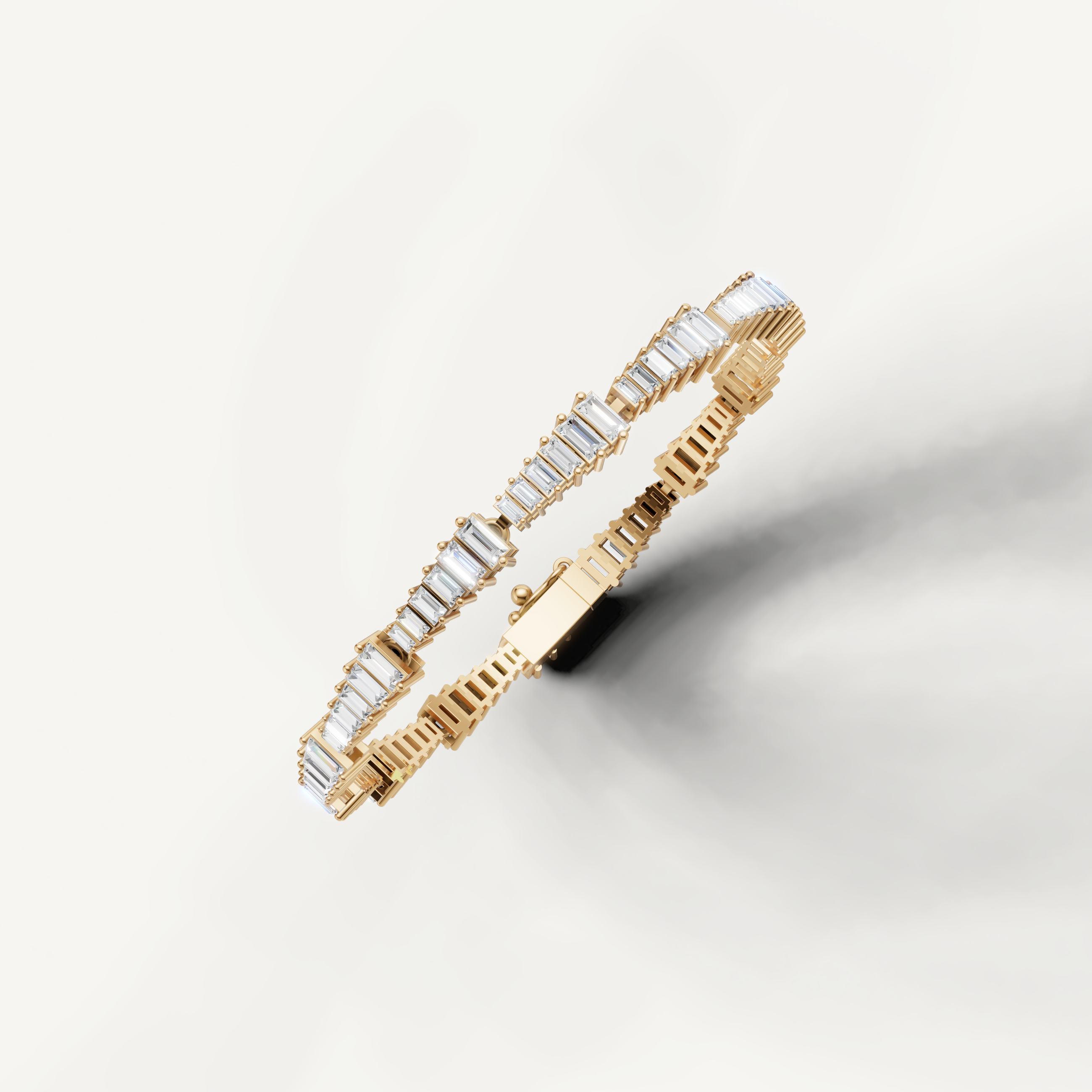 Elegant yellow gold diamond tennis bracelet with modern baguette design