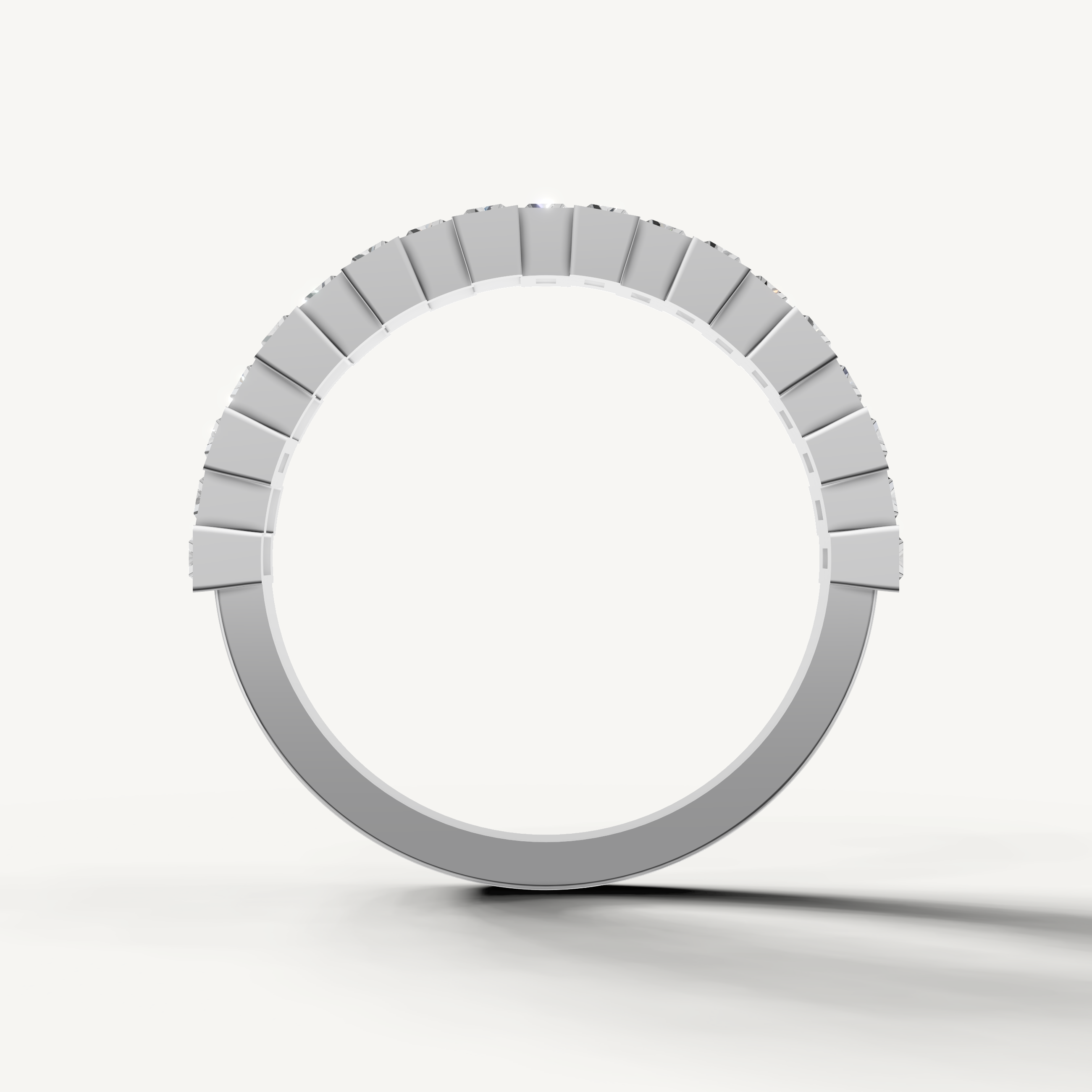 Luxury white gold eternity diamond wedding band with modern geometric detailing