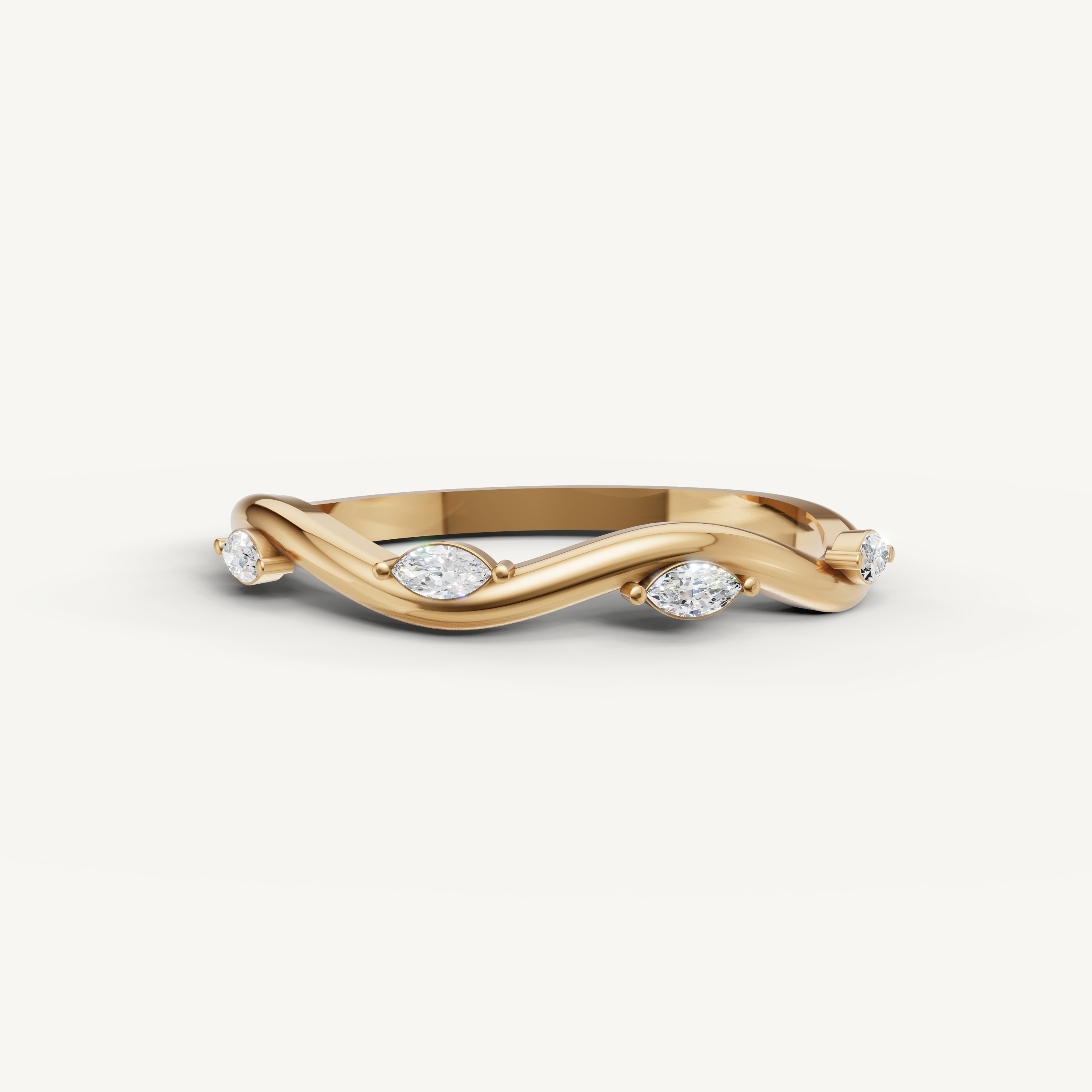 Raul Diamonds yellow gold twisted marquise diamond wedding band with elegant curved design