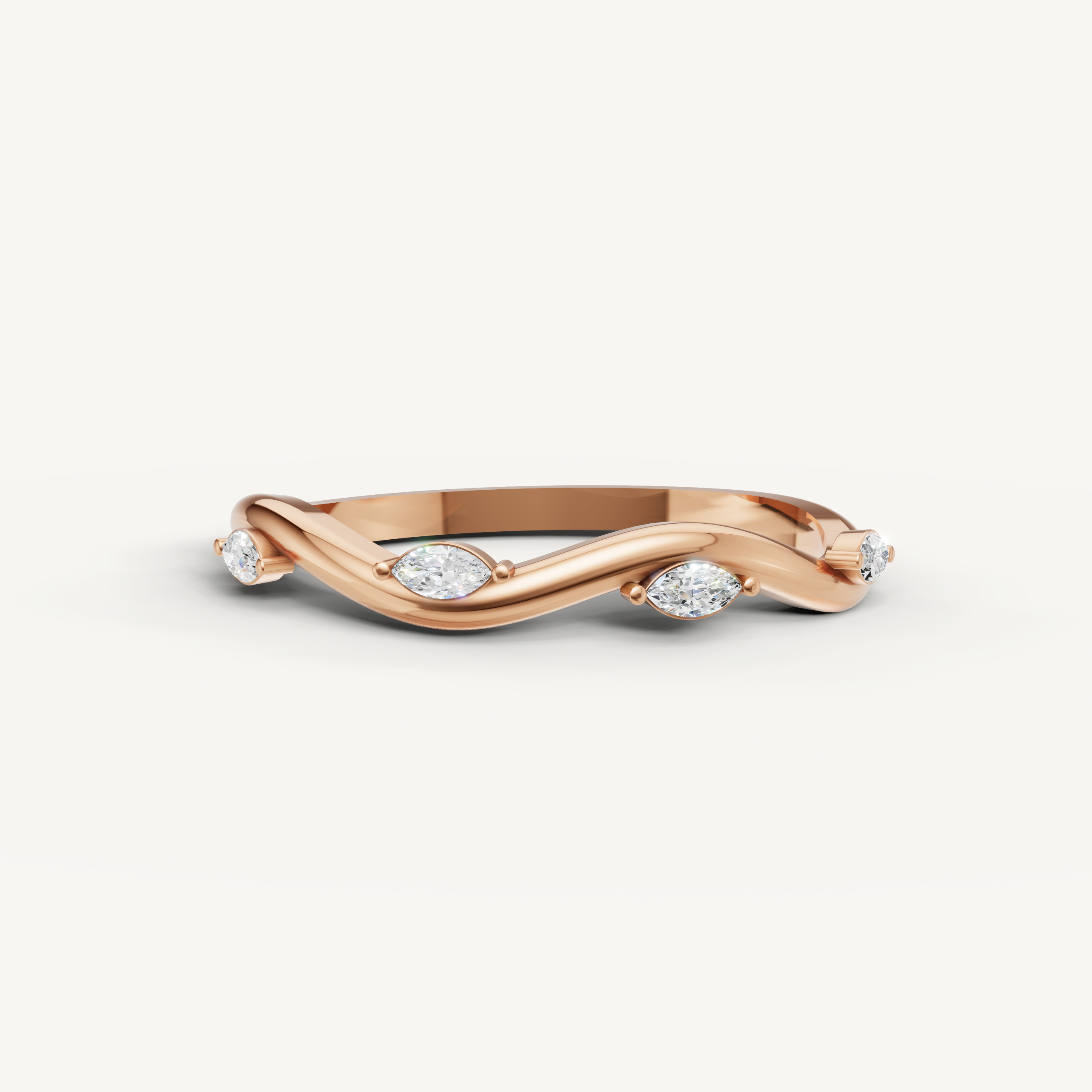 Raul Diamonds rose gold twisted marquise diamond wedding band with flowing elegance