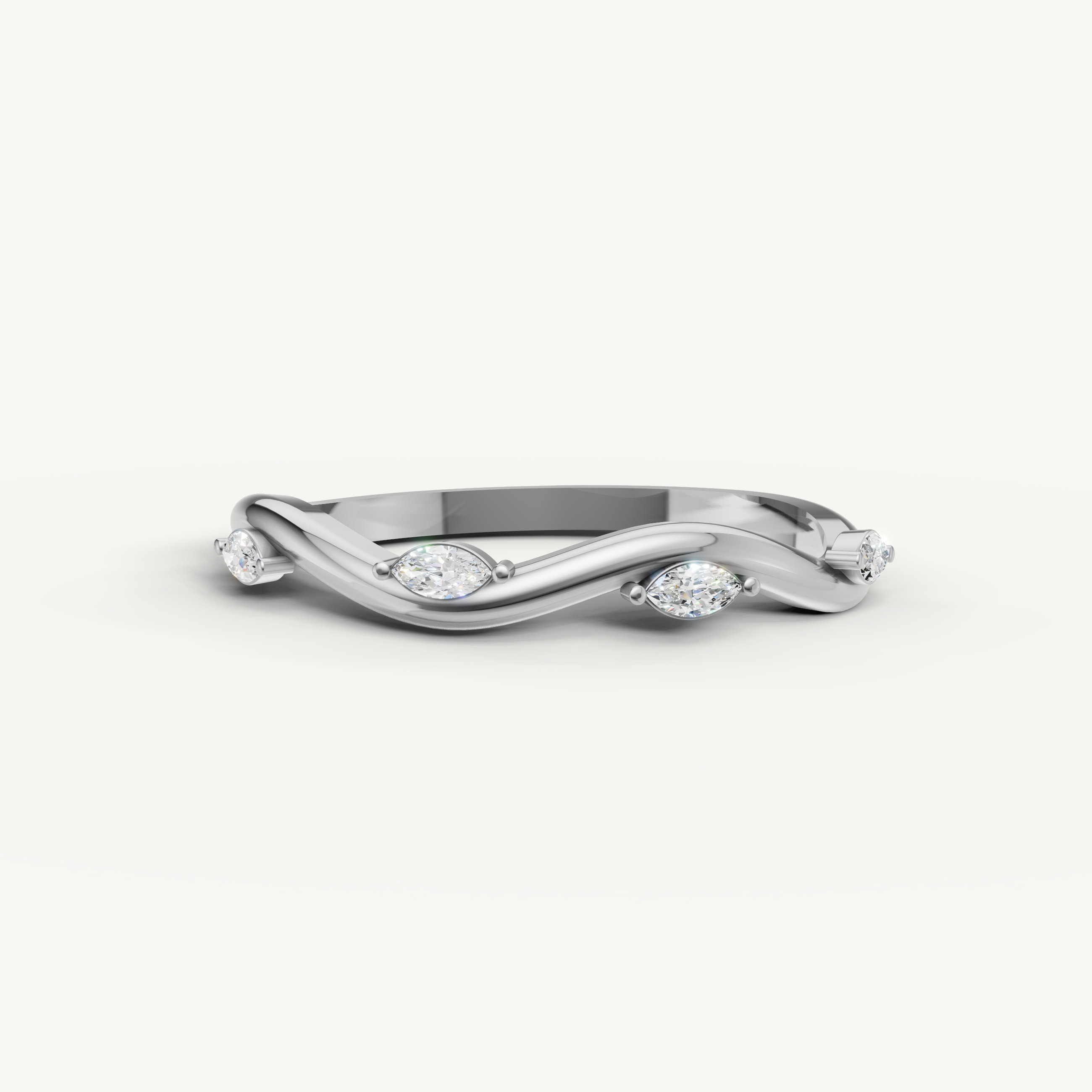 Raul Diamonds white gold twisted marquise diamond wedding band with curved wave design