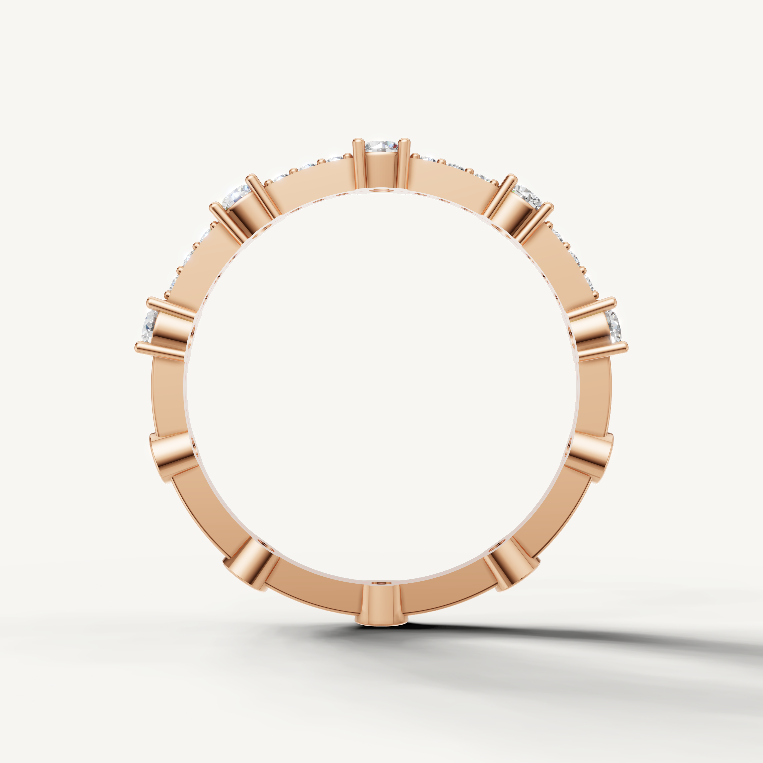 Modern rose gold diamond wedding band with vintage inspired design