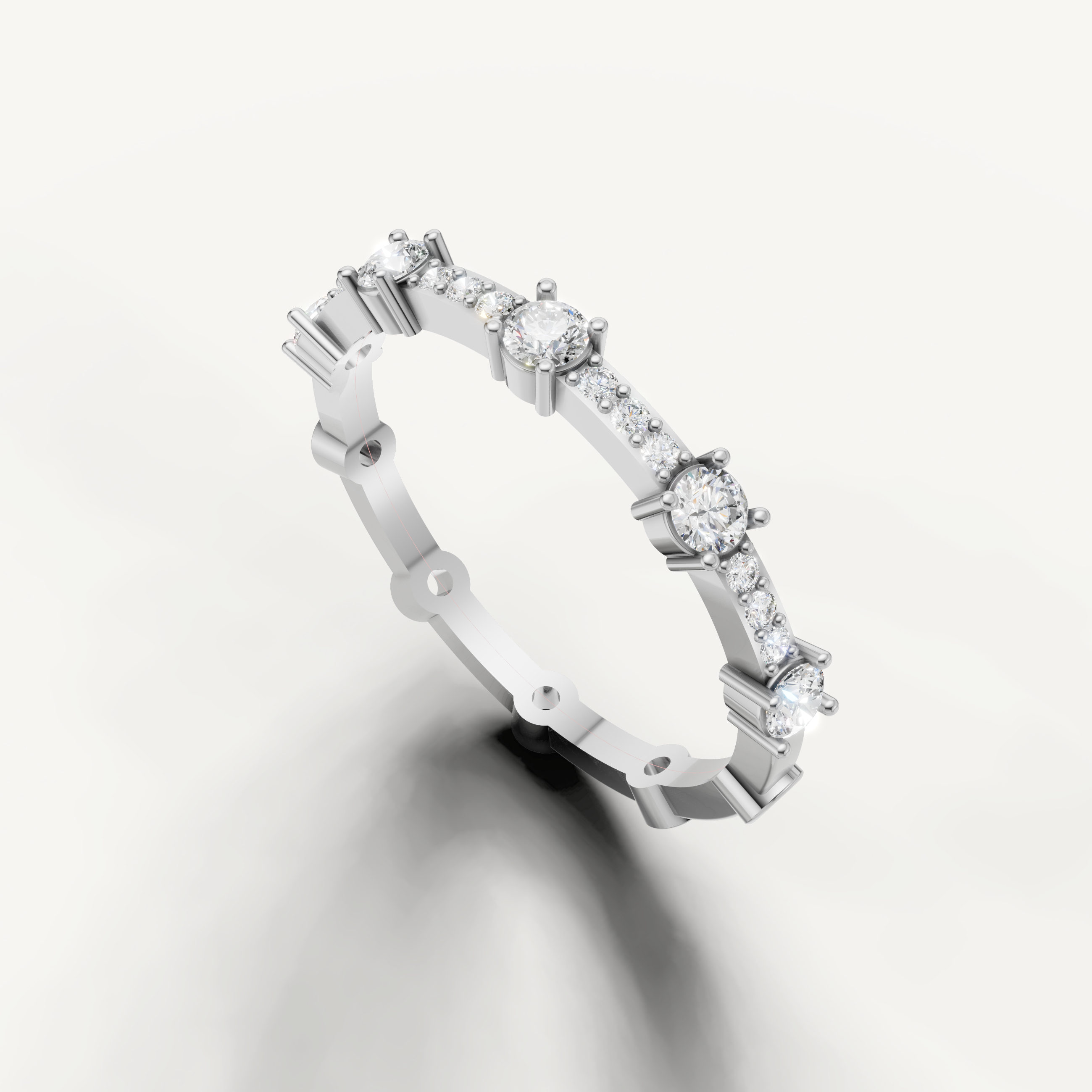 Luxury white gold stackable wedding band with round brilliant diamonds